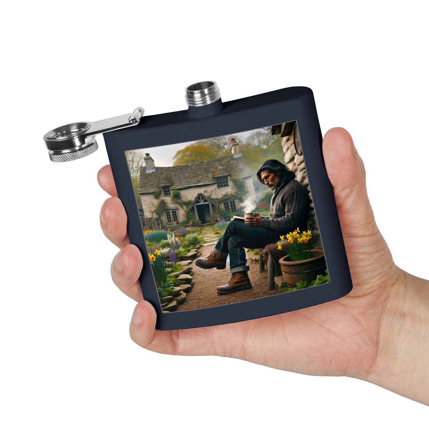 6oz Stainless Flask — Cozy Cottage Whiskey Hipster Outdoor Gift