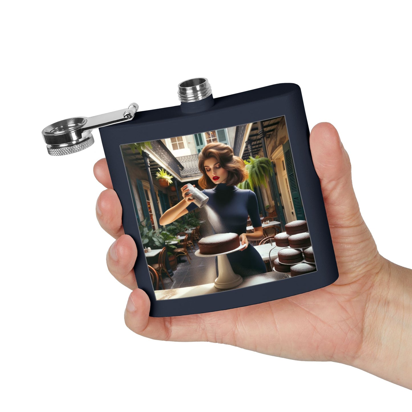 Baker’s Charm 6oz Stainless Steel Flask — Vintage Pastry Chef Art