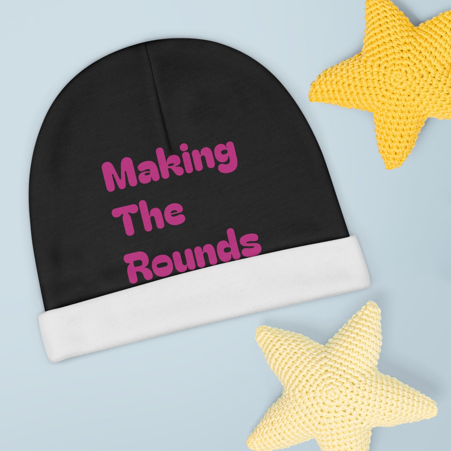 Making The Rounds Black with Pink Baby Beanie (AOP)