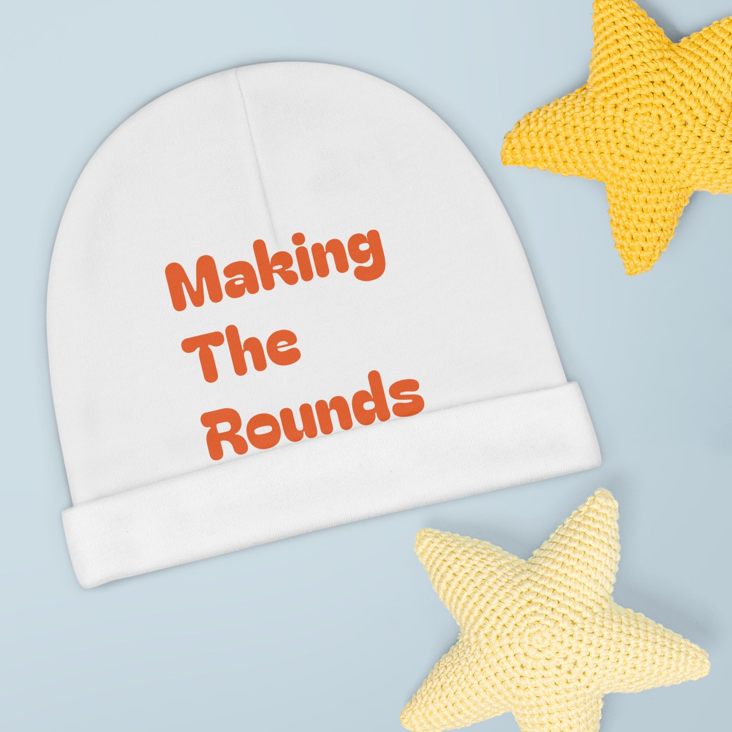 Making The Rounds Orange Baby Beanie (AOP)