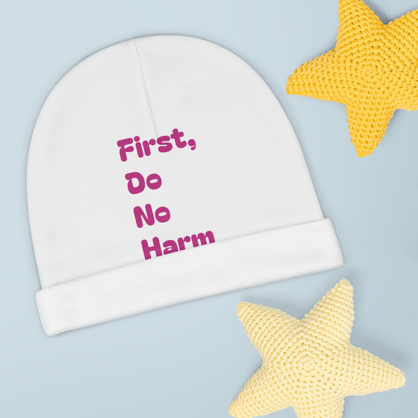 First Do No Harm Pink Baby Beanie (AOP)
