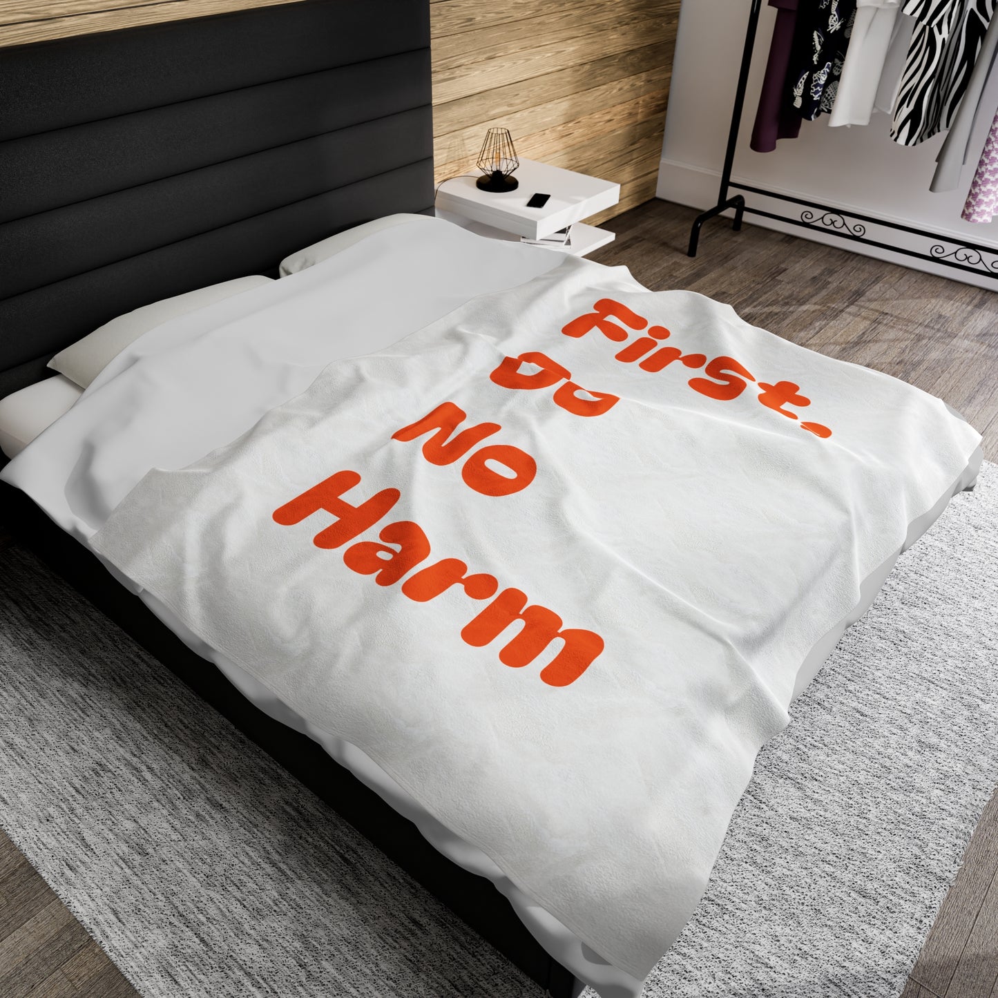 First Do No Harm Orange Velveteen Plush Blanket