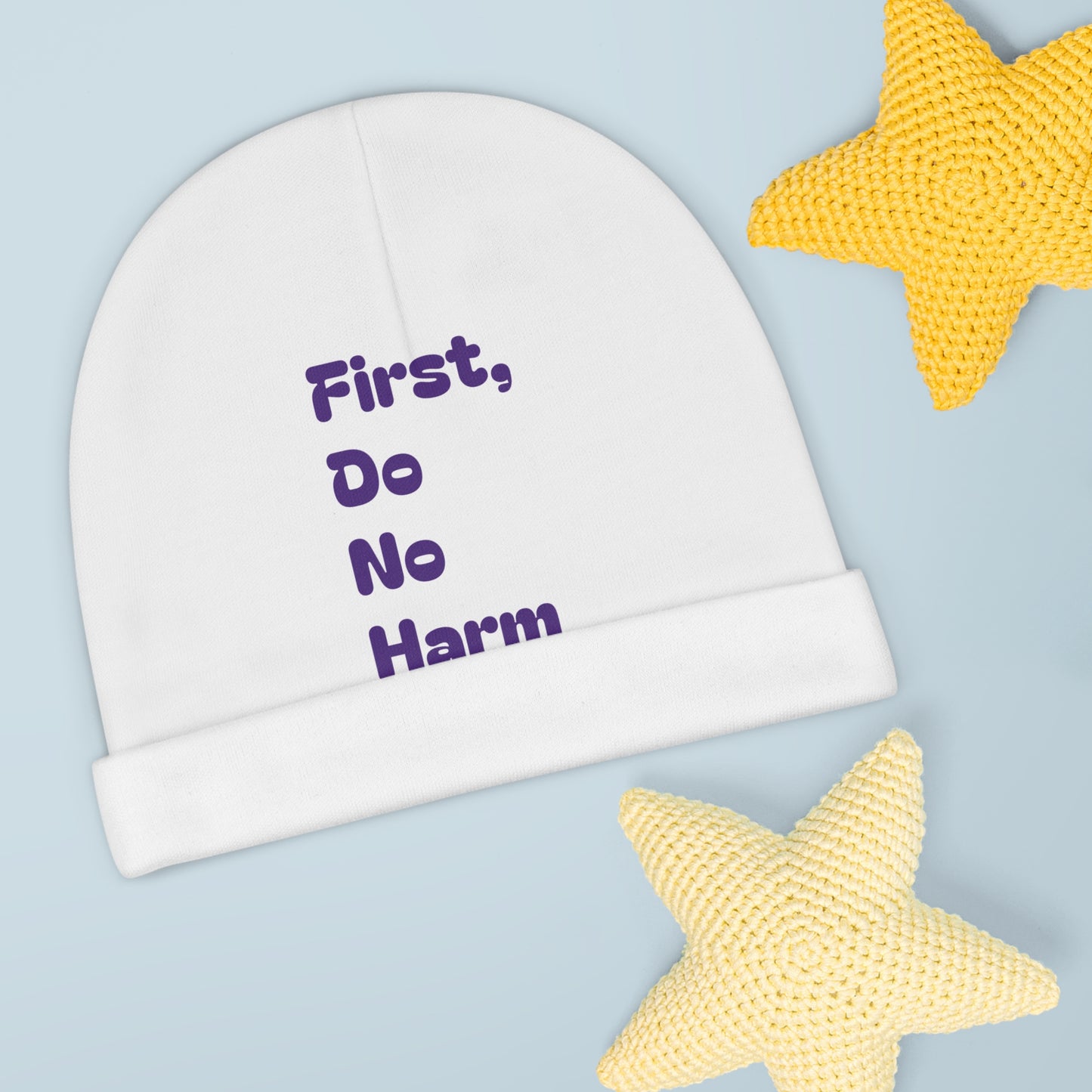 First Do No Harm Purple Baby Beanie (AOP)