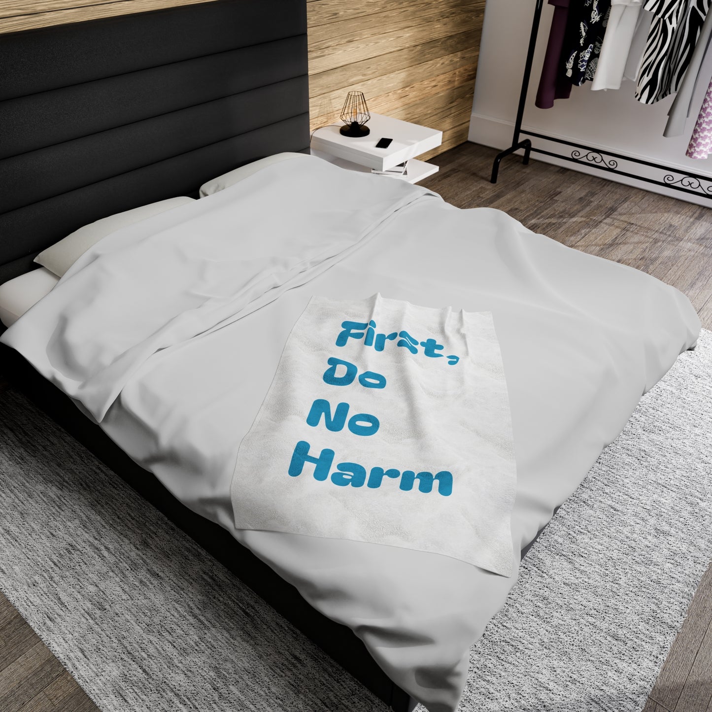 First Do No Harm Bright Blue Velveteen Plush Blanket