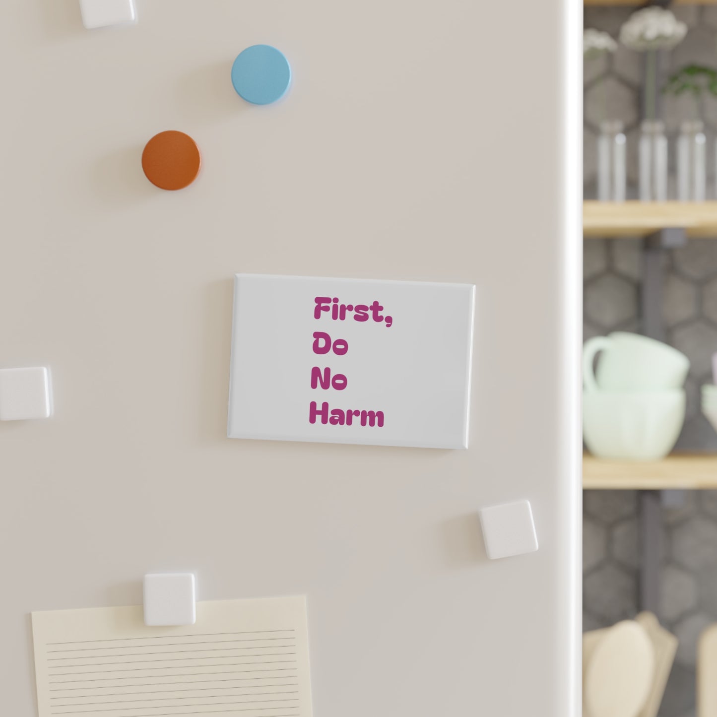 First Do No Harm Pink Button Magnet, Rectangle (1 & 10 pcs)