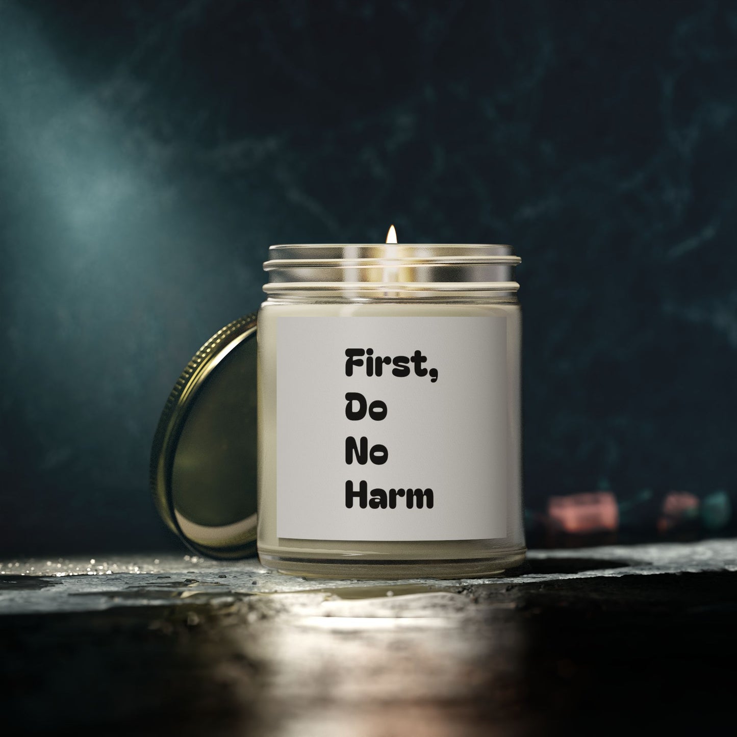 First Do No Harm black Scented Candles, Coconut Apricot Wax (4oz, 9oz)