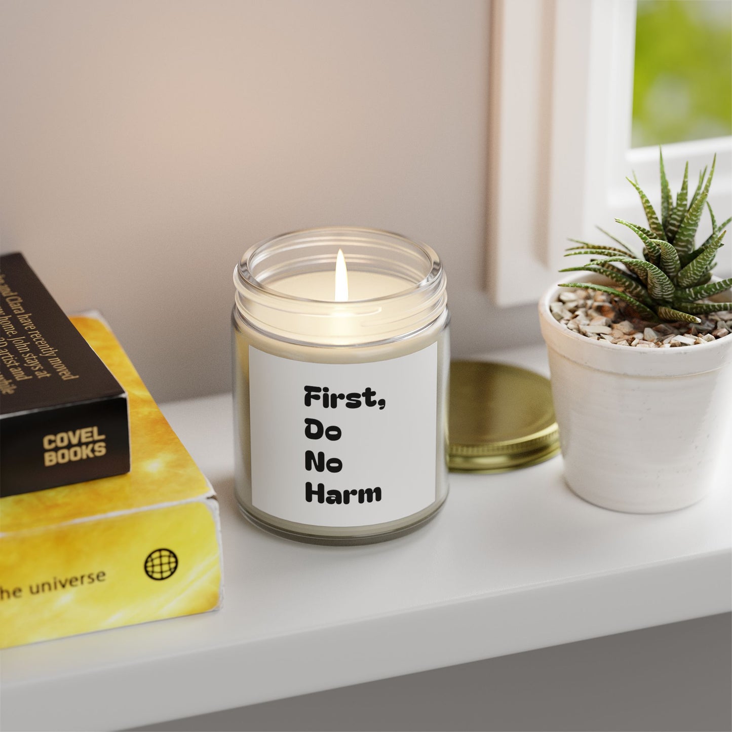 First Do No Harm black Scented Candles, Coconut Apricot Wax (4oz, 9oz)