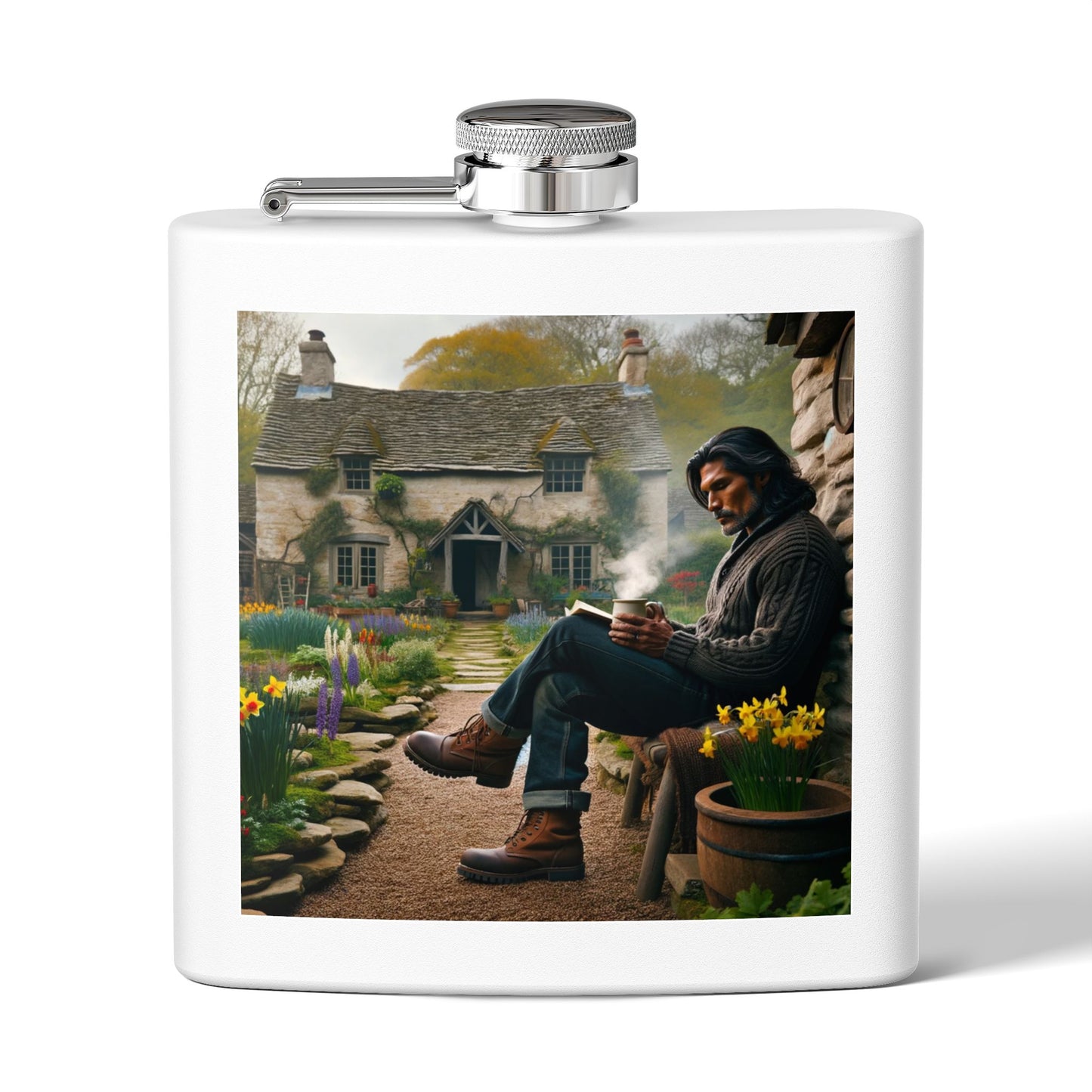 6oz Stainless Flask — Cozy Cottage Whiskey Hipster Outdoor Gift