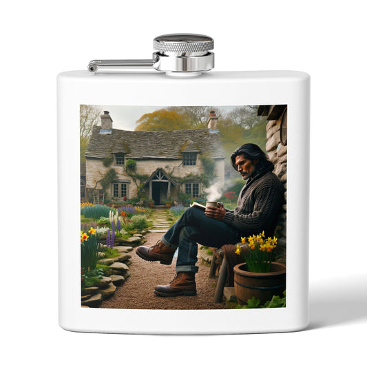 6oz Stainless Flask — Cozy Cottage Whiskey Hipster Outdoor Gift