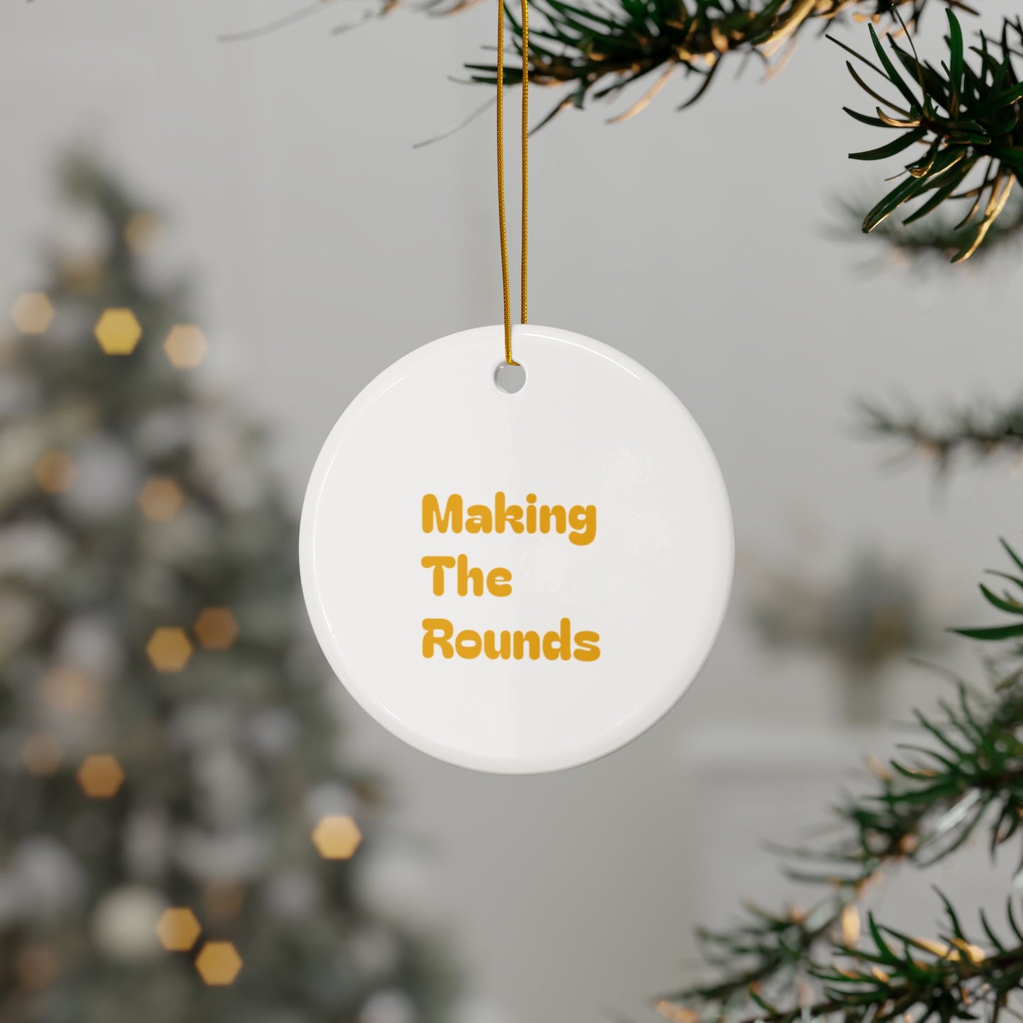 Making The Rounds Yellow Ceramic Ornaments, 2-Side Print, (1pc, 3pcs, 5pcs, 10pcs)