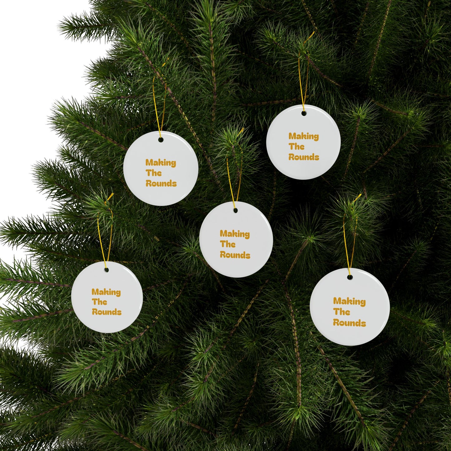 Making The Rounds Yellow Ceramic Ornaments, 2-Side Print, (1pc, 3pcs, 5pcs, 10pcs)