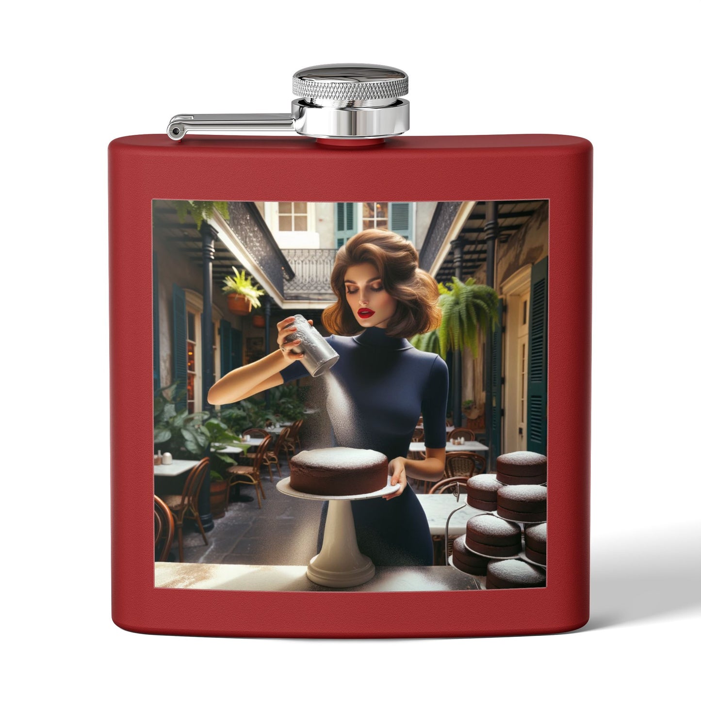 Baker’s Charm 6oz Stainless Steel Flask — Vintage Pastry Chef Art