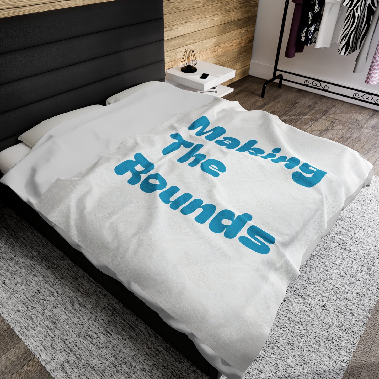 Making The Rounds Bright Blue Velveteen Plush Blanket