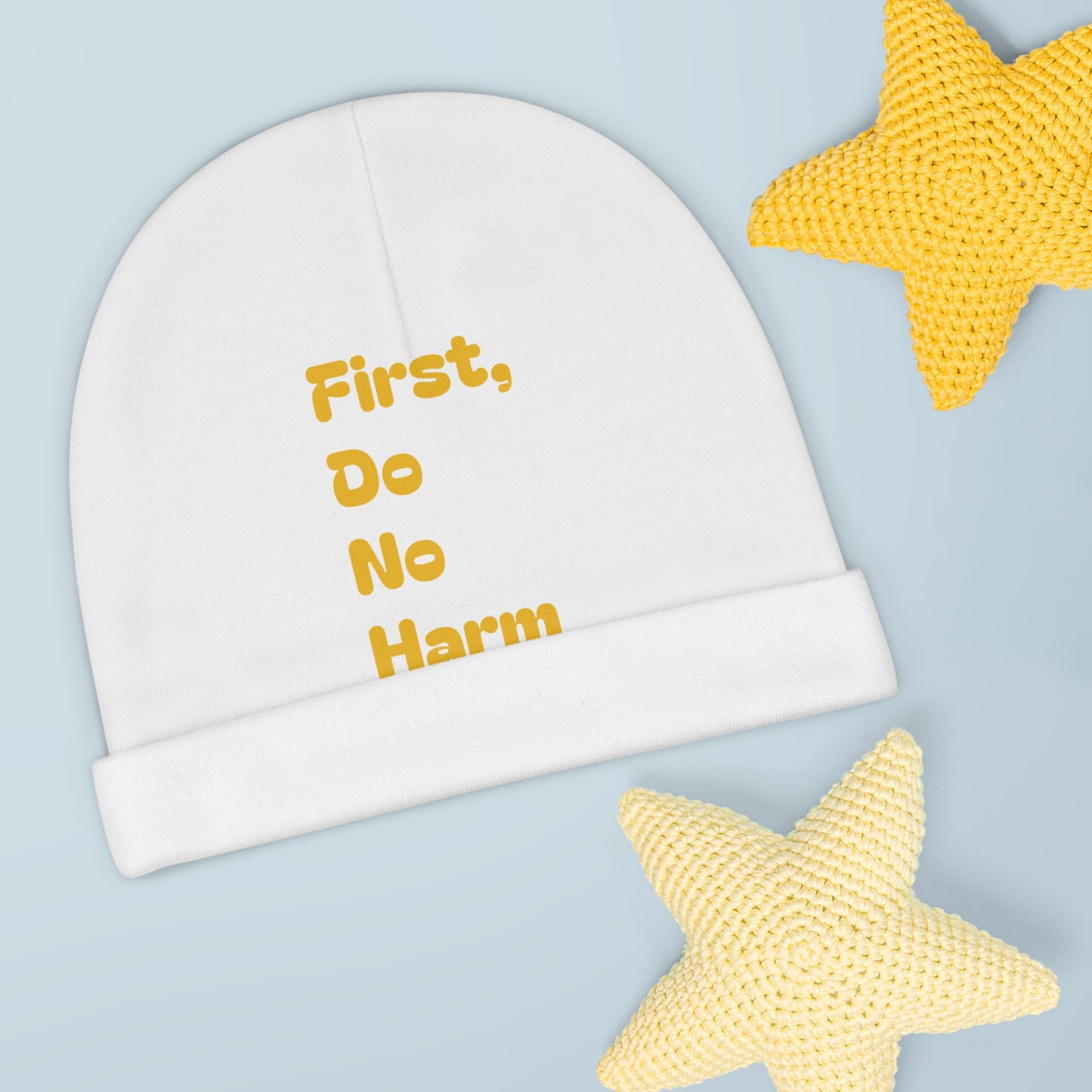 First Do No Harm Yellow Baby Beanie (AOP)