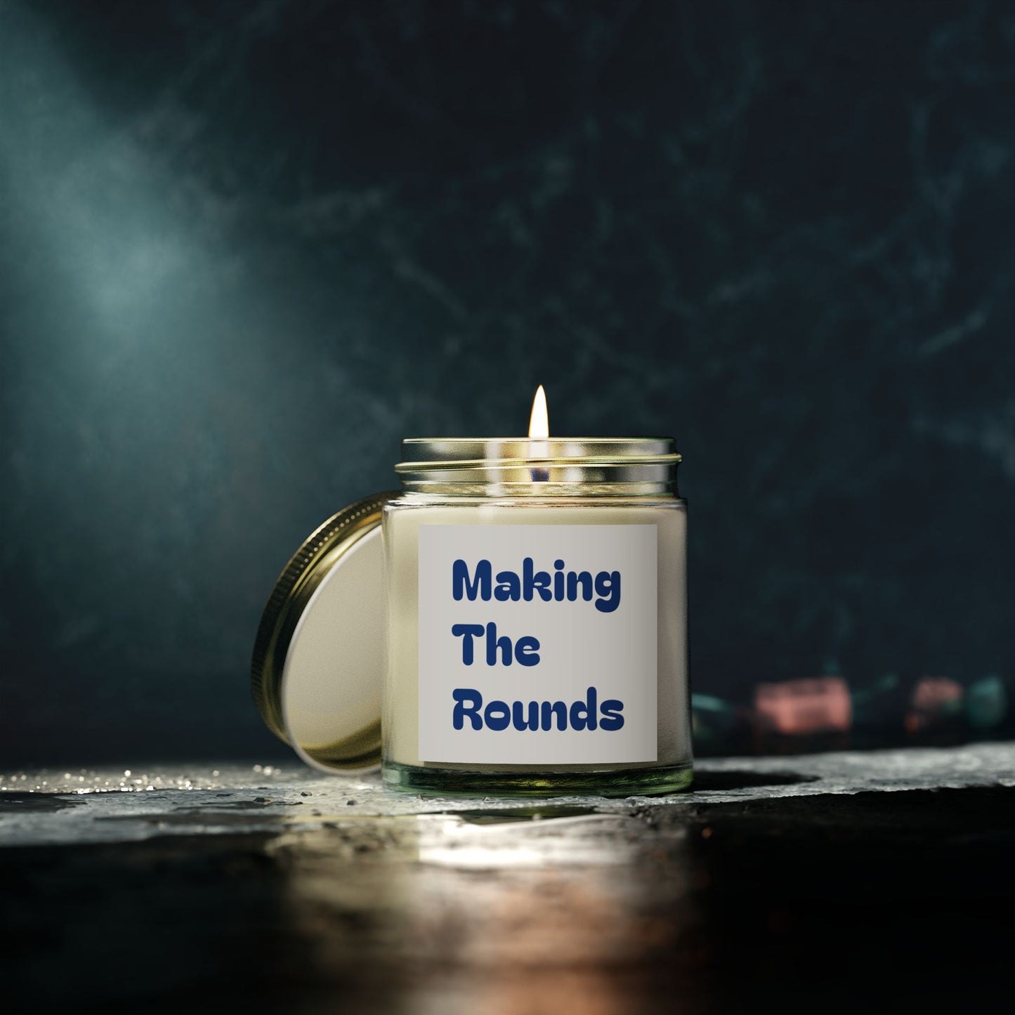 Making The Rounds Dark Blue Scented Candles, Coconut Apricot Wax (4oz, 9oz)