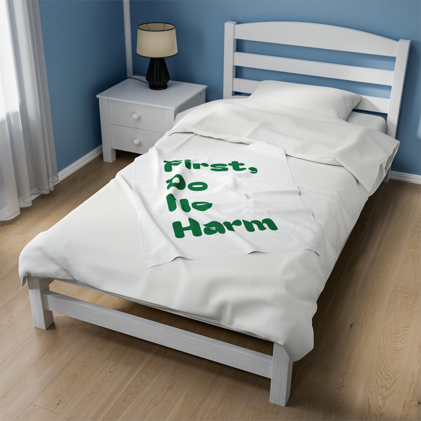 First Do No Harm Green Velveteen Plush Blanket