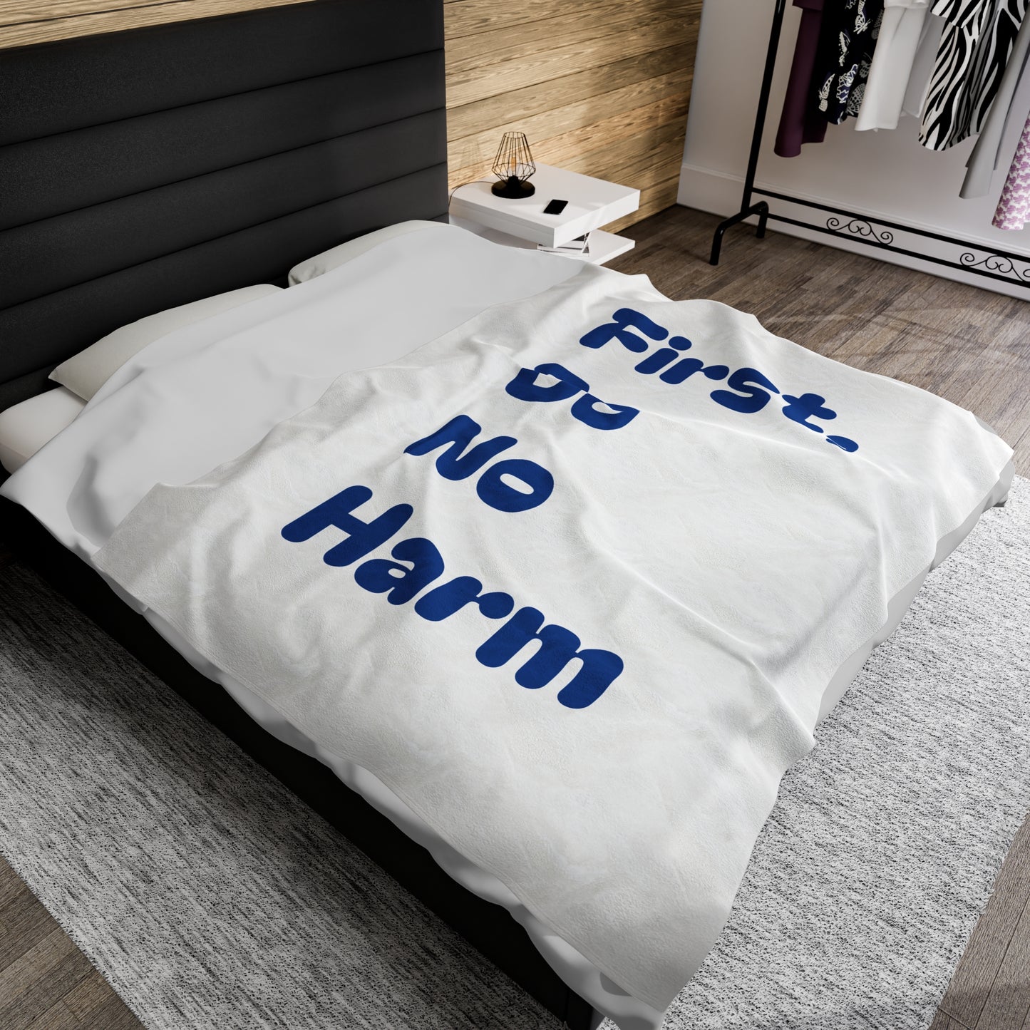 First Do No Harm Dark Blue Velveteen Plush Blanket