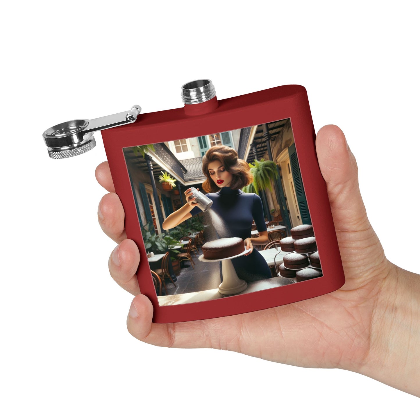 Baker’s Charm 6oz Stainless Steel Flask — Vintage Pastry Chef Art