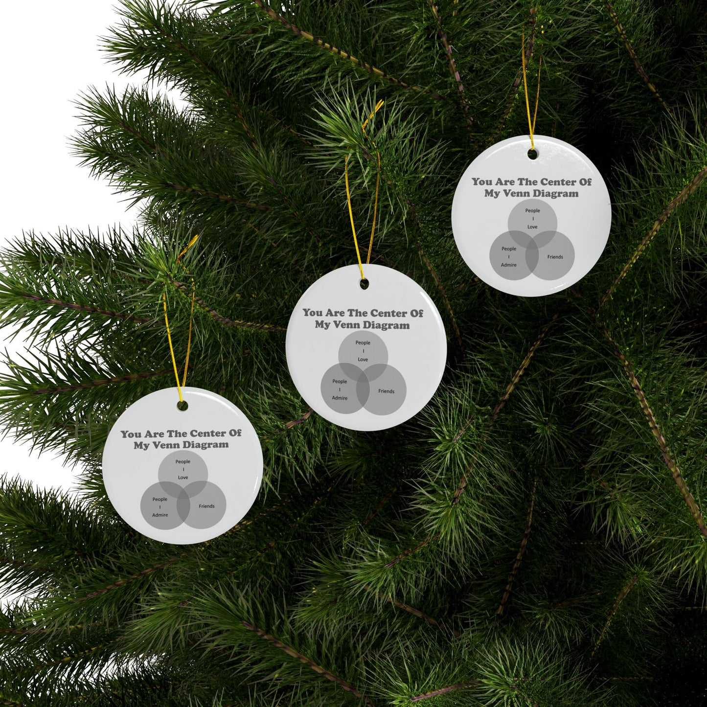 You Are The Center Of My Venn Diagram Grey / Black Ceramic Ornaments, 2-Side Print, (1pc, 3pcs, 5pcs, 10pcs)