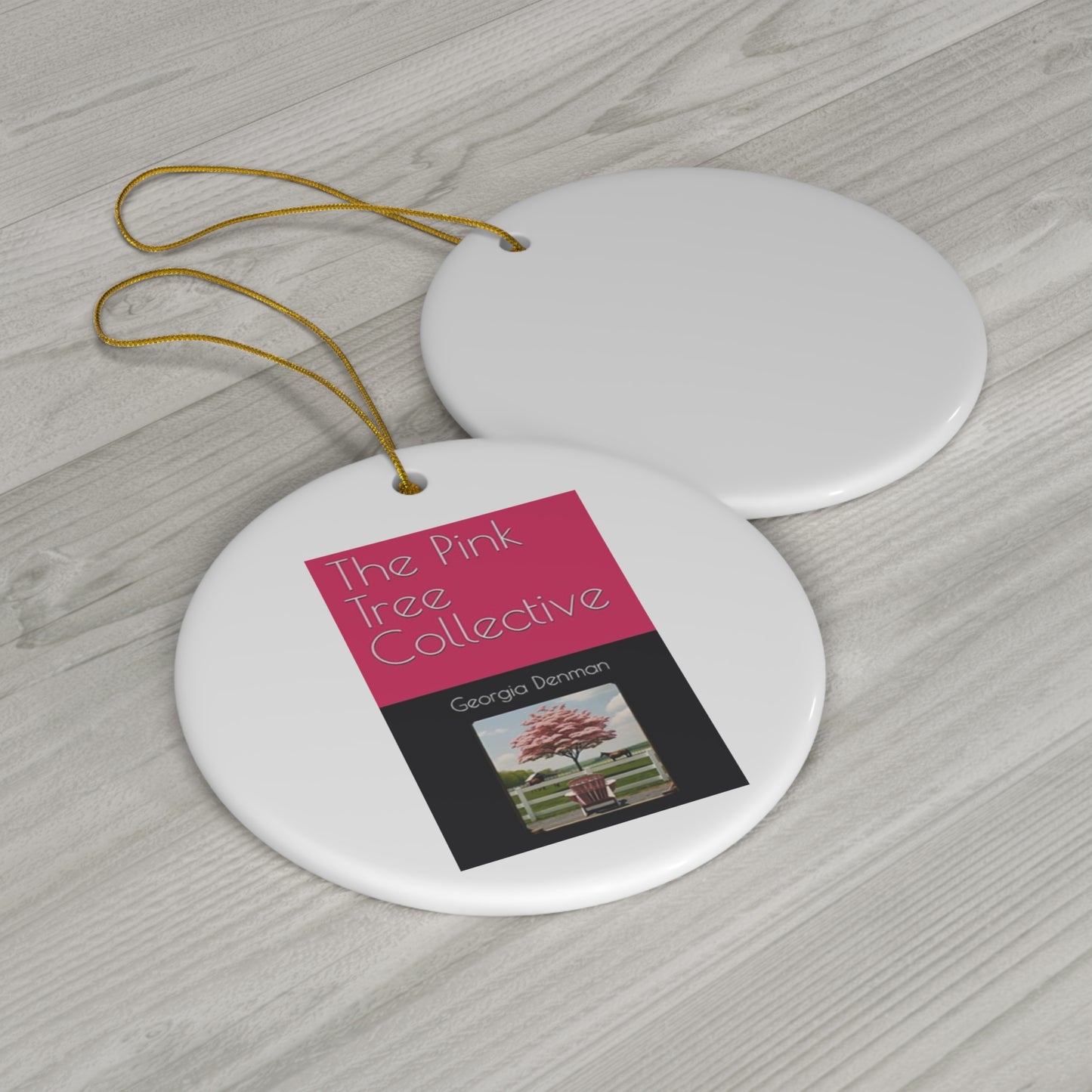 The Pink Tree Collective Cover on White Ceramic Ornament, 4 Shapes