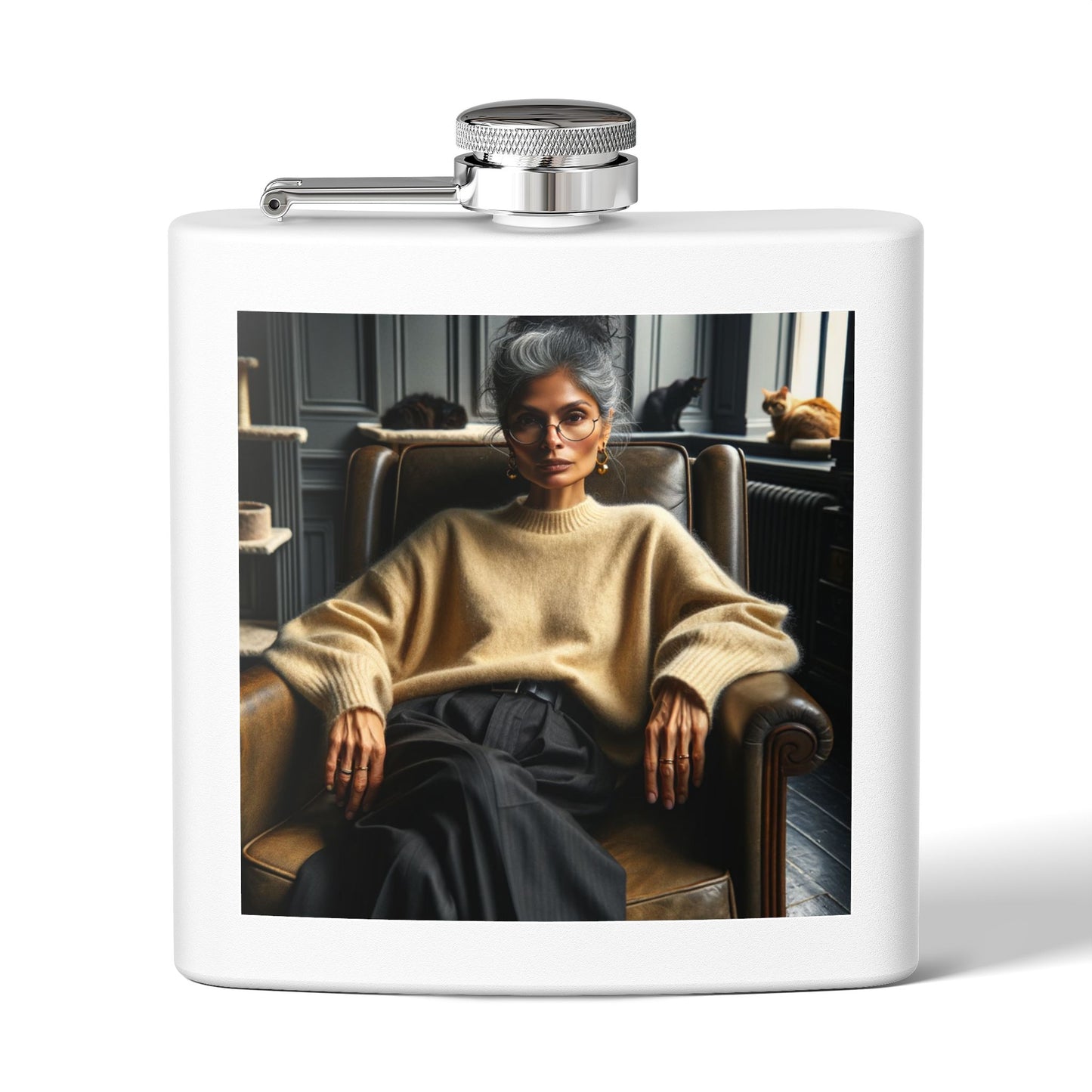 Stylish Leather-Style Portrait Flask — 6oz Stainless Steel Hip Flask