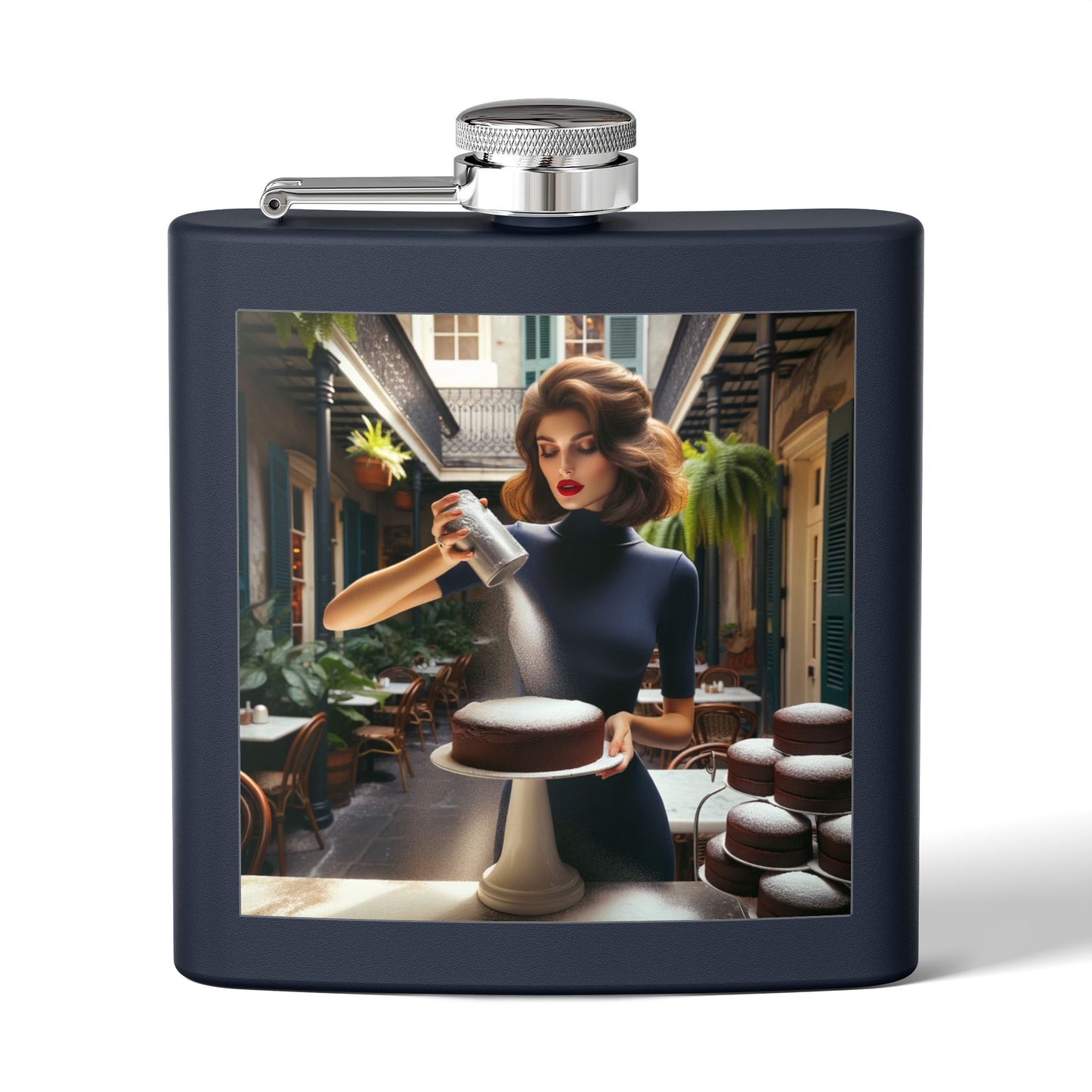 Baker’s Charm 6oz Stainless Steel Flask — Vintage Pastry Chef Art