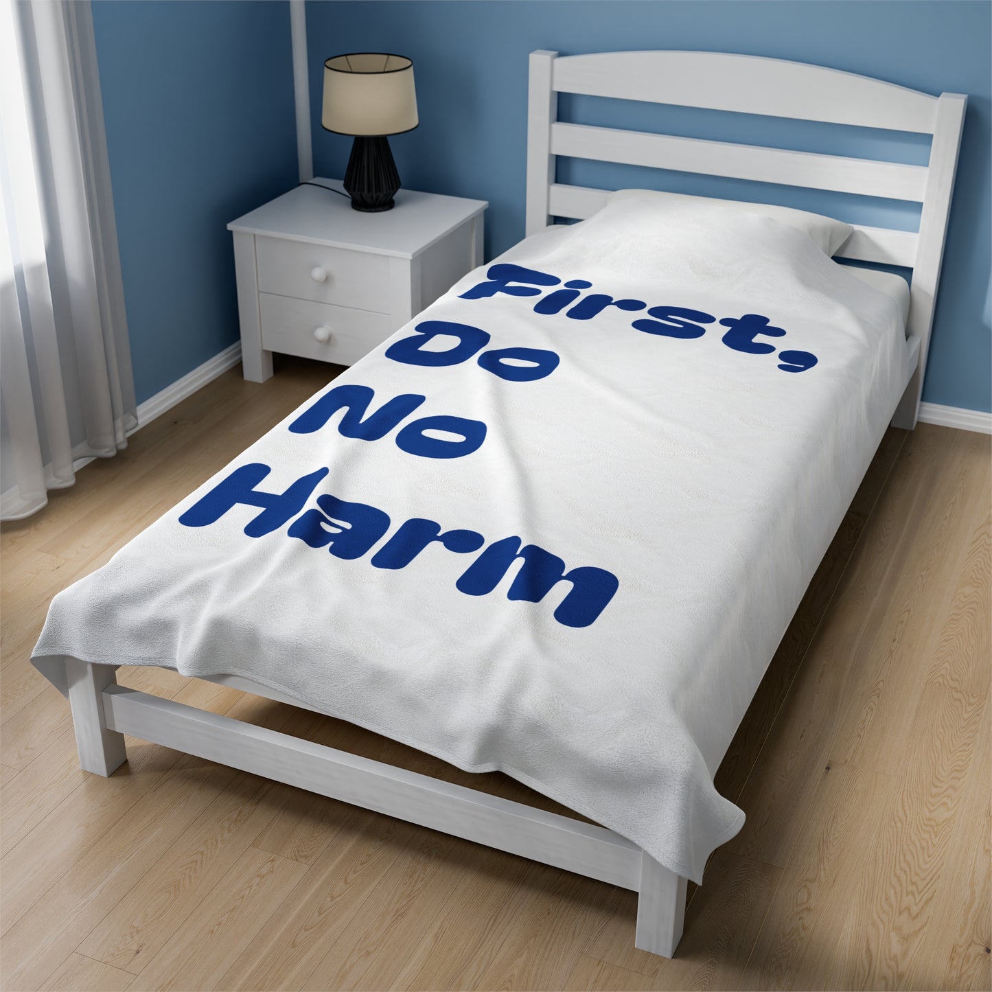 First Do No Harm Dark Blue Velveteen Plush Blanket