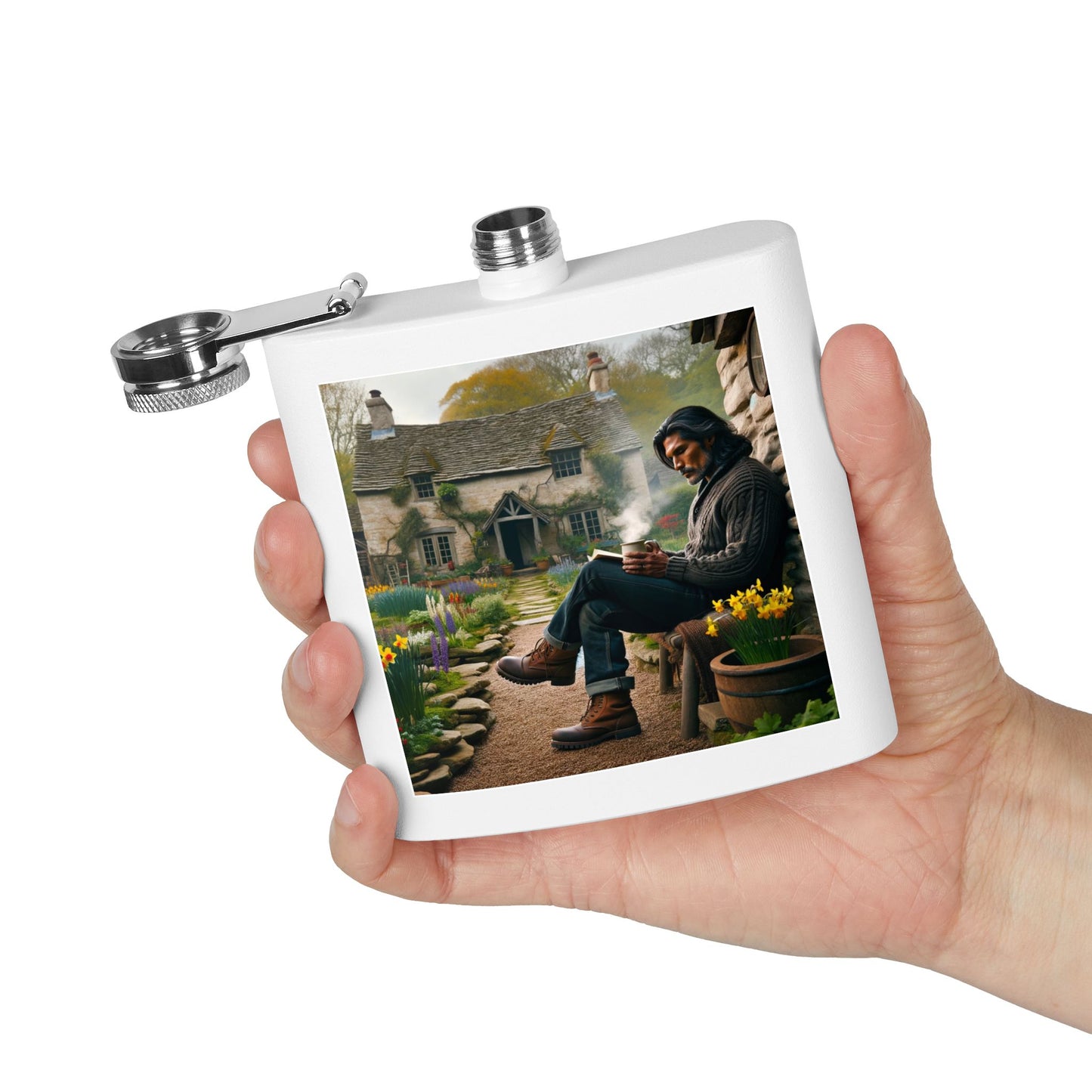 6oz Stainless Flask — Cozy Cottage Whiskey Hipster Outdoor Gift