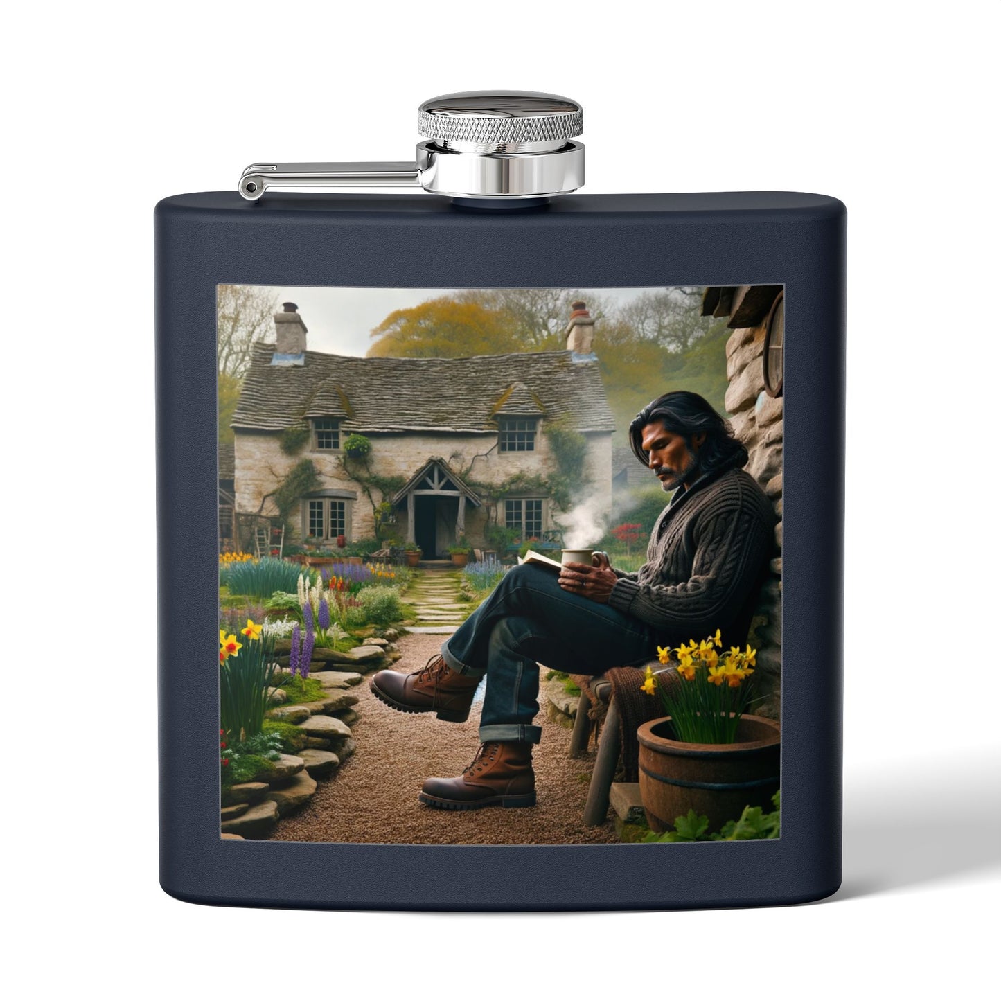 6oz Stainless Flask — Cozy Cottage Whiskey Hipster Outdoor Gift