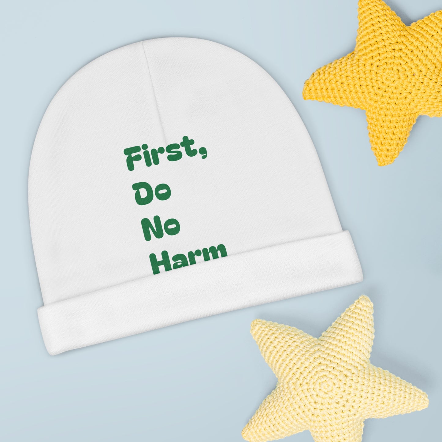 First Do No Harm Green Baby Beanie (AOP)