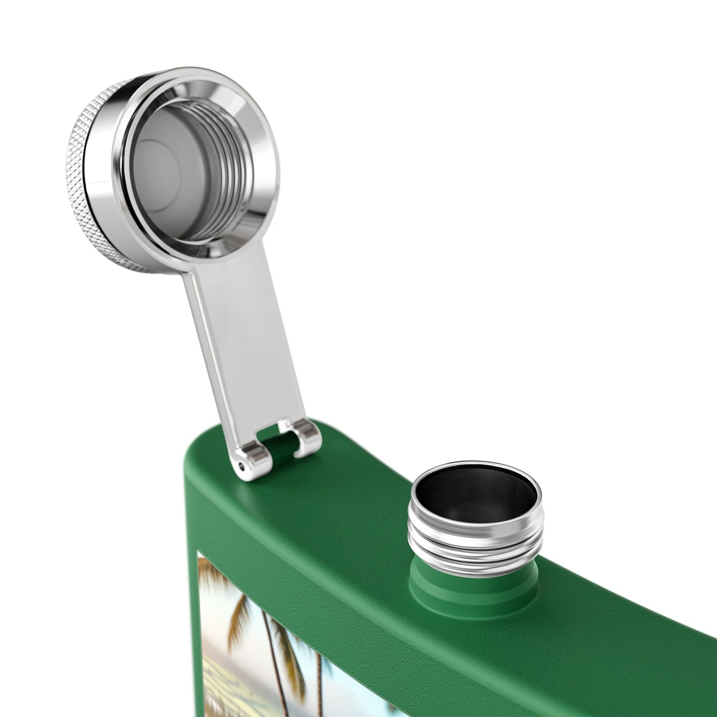 6oz Stainless Steel Flask — Tropical Beach Walk Design