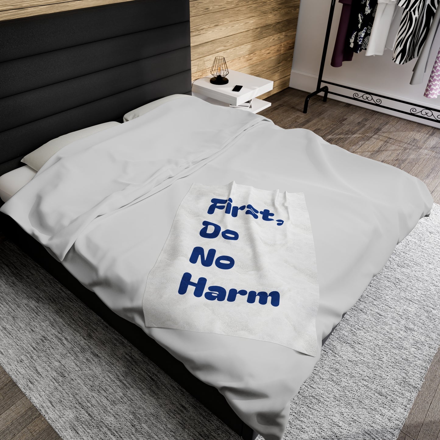 First Do No Harm Dark Blue Velveteen Plush Blanket