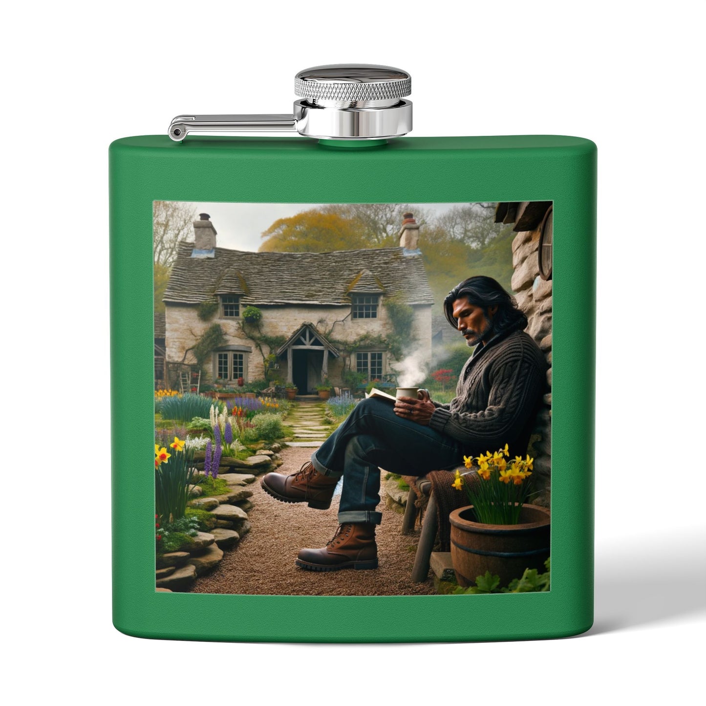 6oz Stainless Flask — Cozy Cottage Whiskey Hipster Outdoor Gift