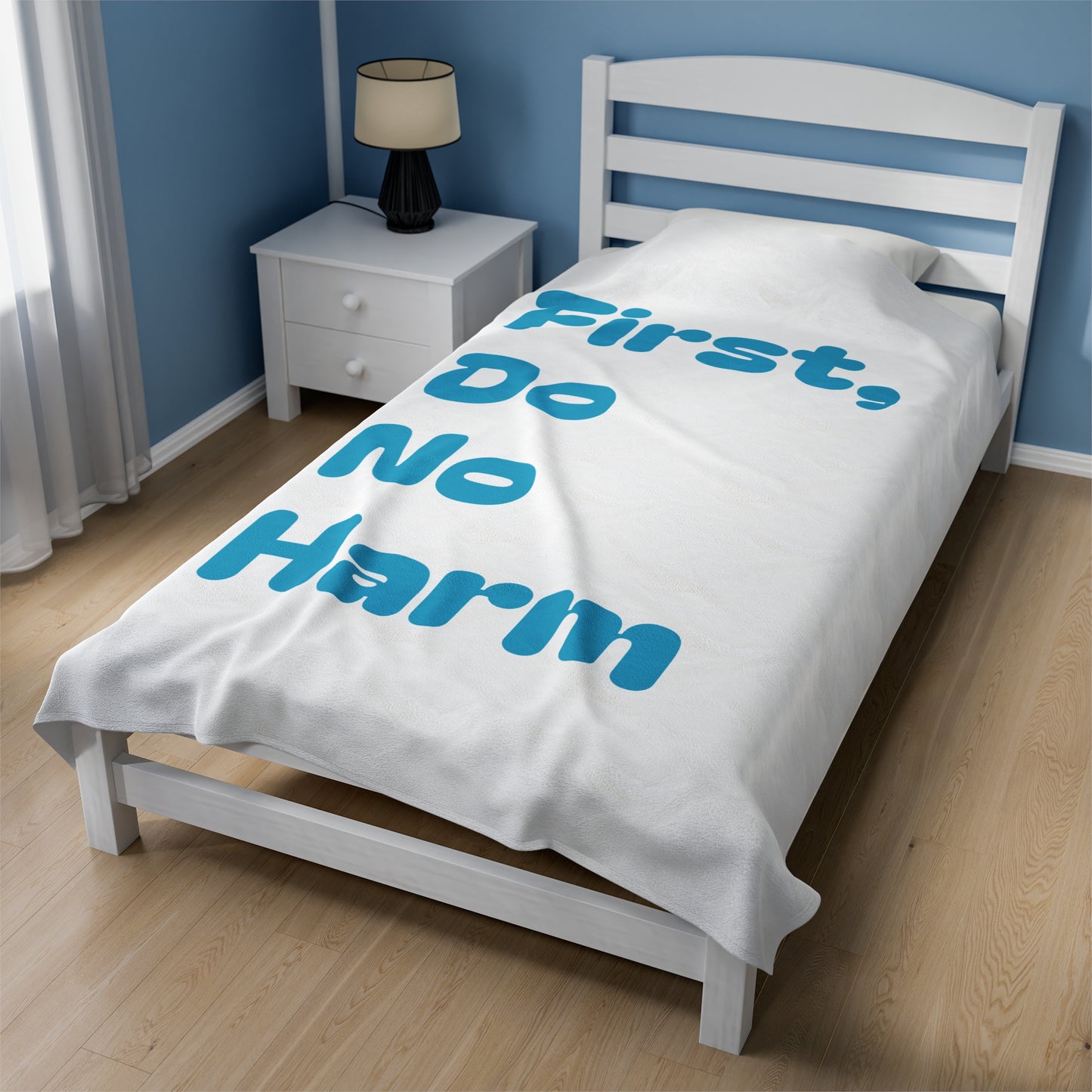 First Do No Harm Bright Blue Velveteen Plush Blanket