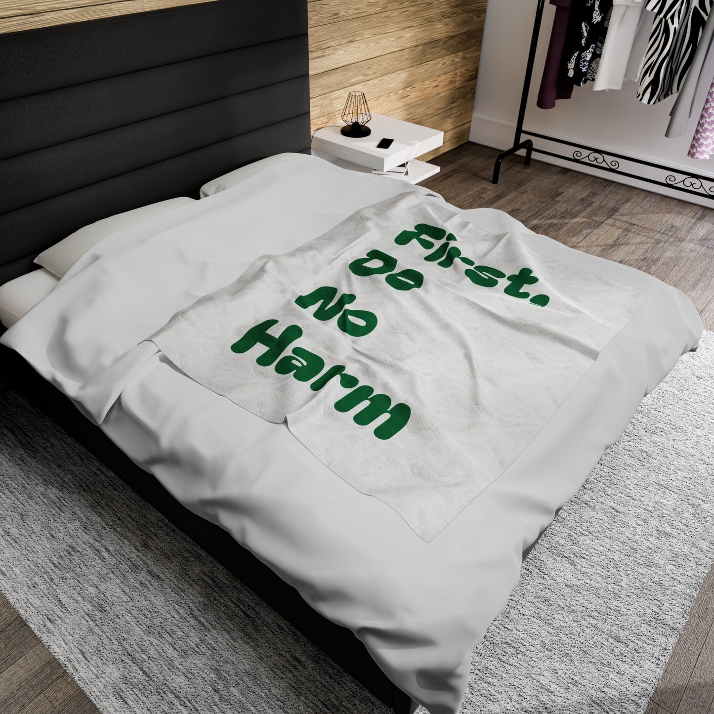 First Do No Harm Green Velveteen Plush Blanket