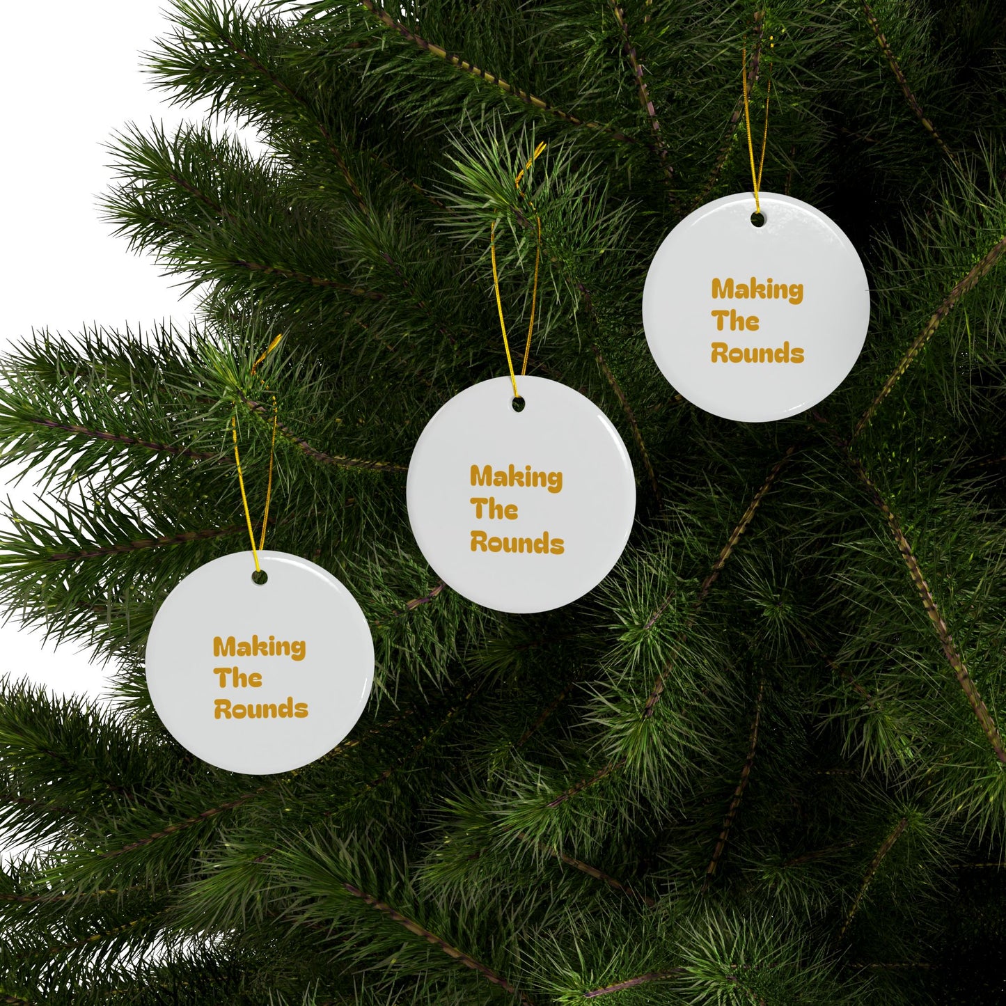 Making The Rounds Yellow Ceramic Ornaments, 2-Side Print, (1pc, 3pcs, 5pcs, 10pcs)