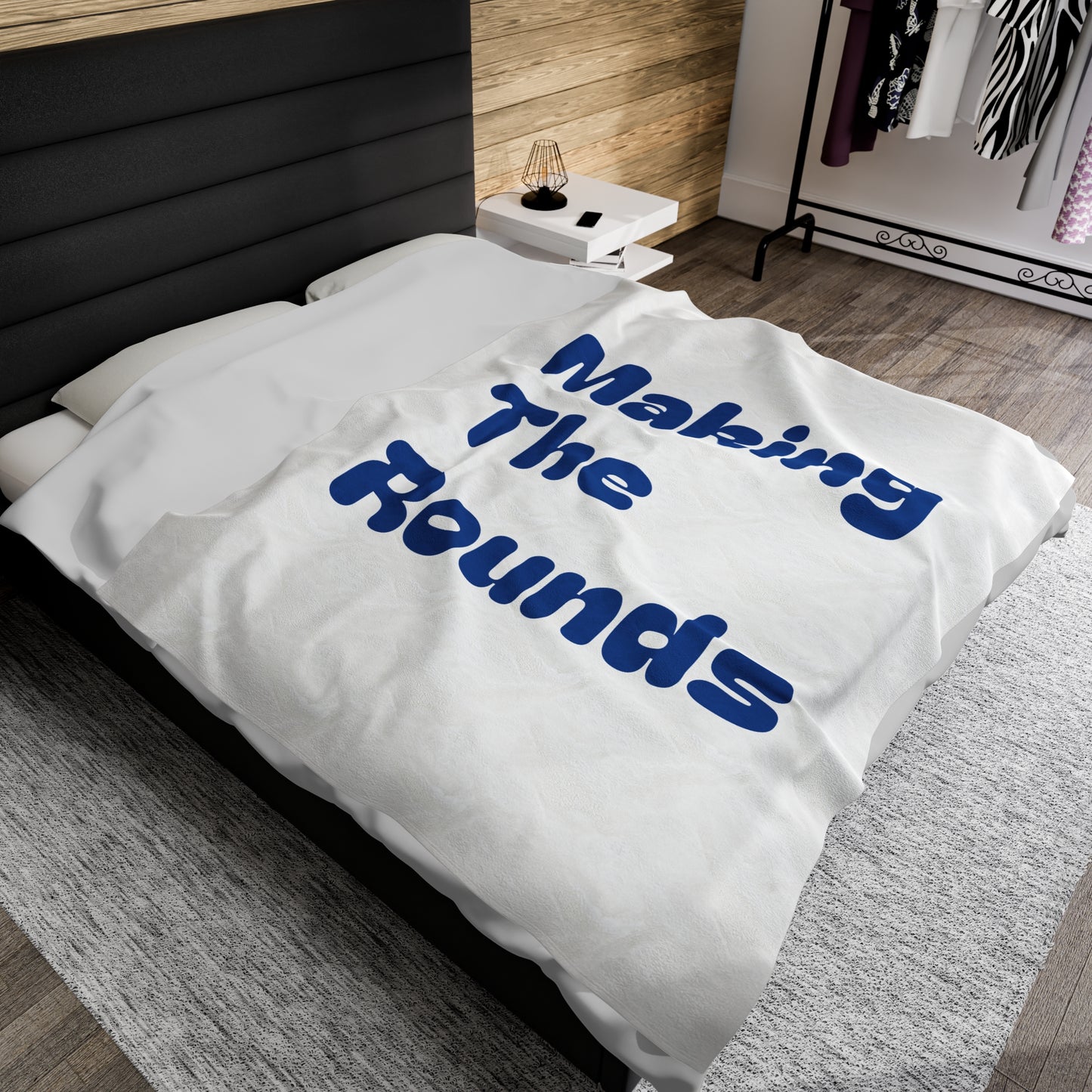 Making The Rounds Dark Blue Velveteen Plush Blanket