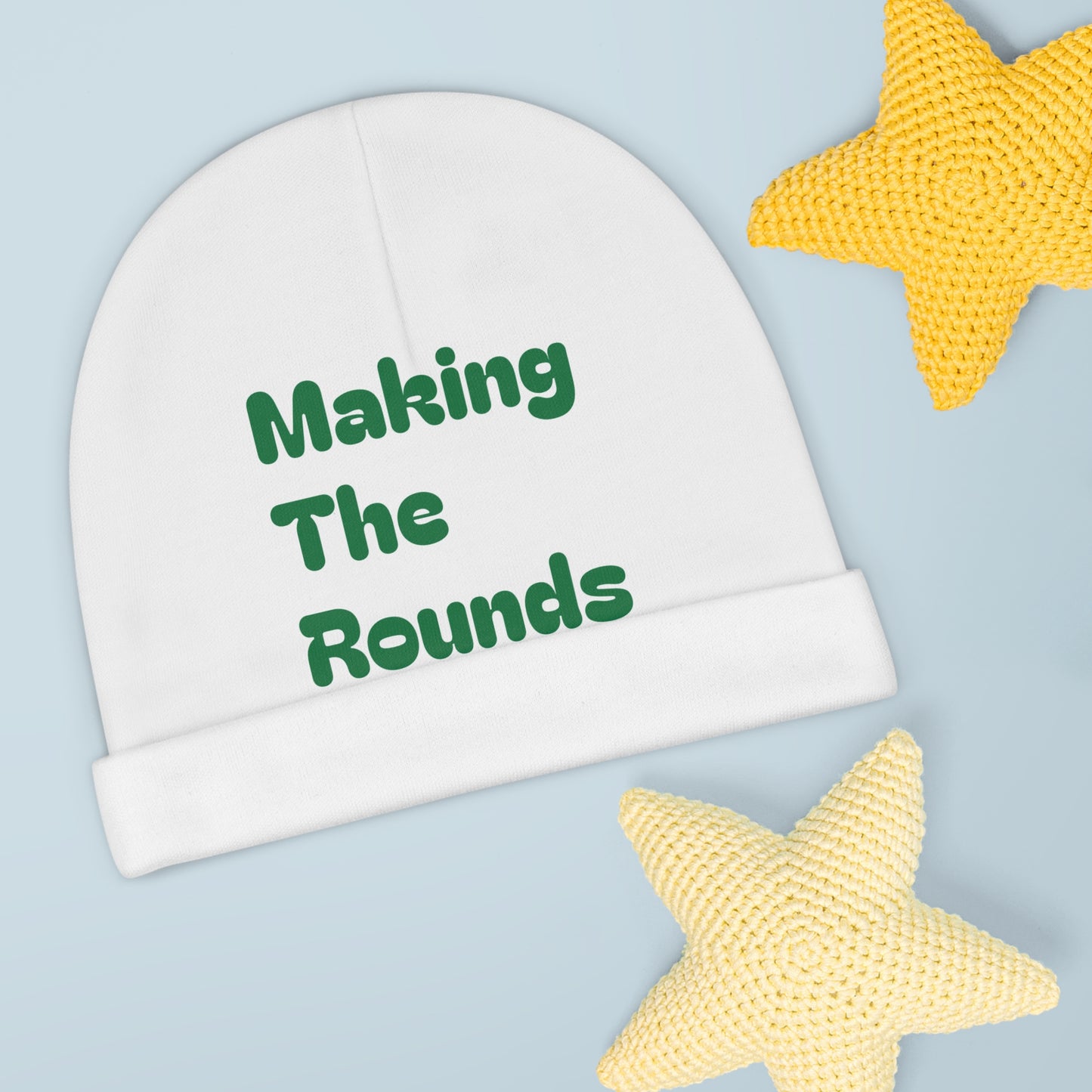 Making The Rounds Green Baby Beanie (AOP)