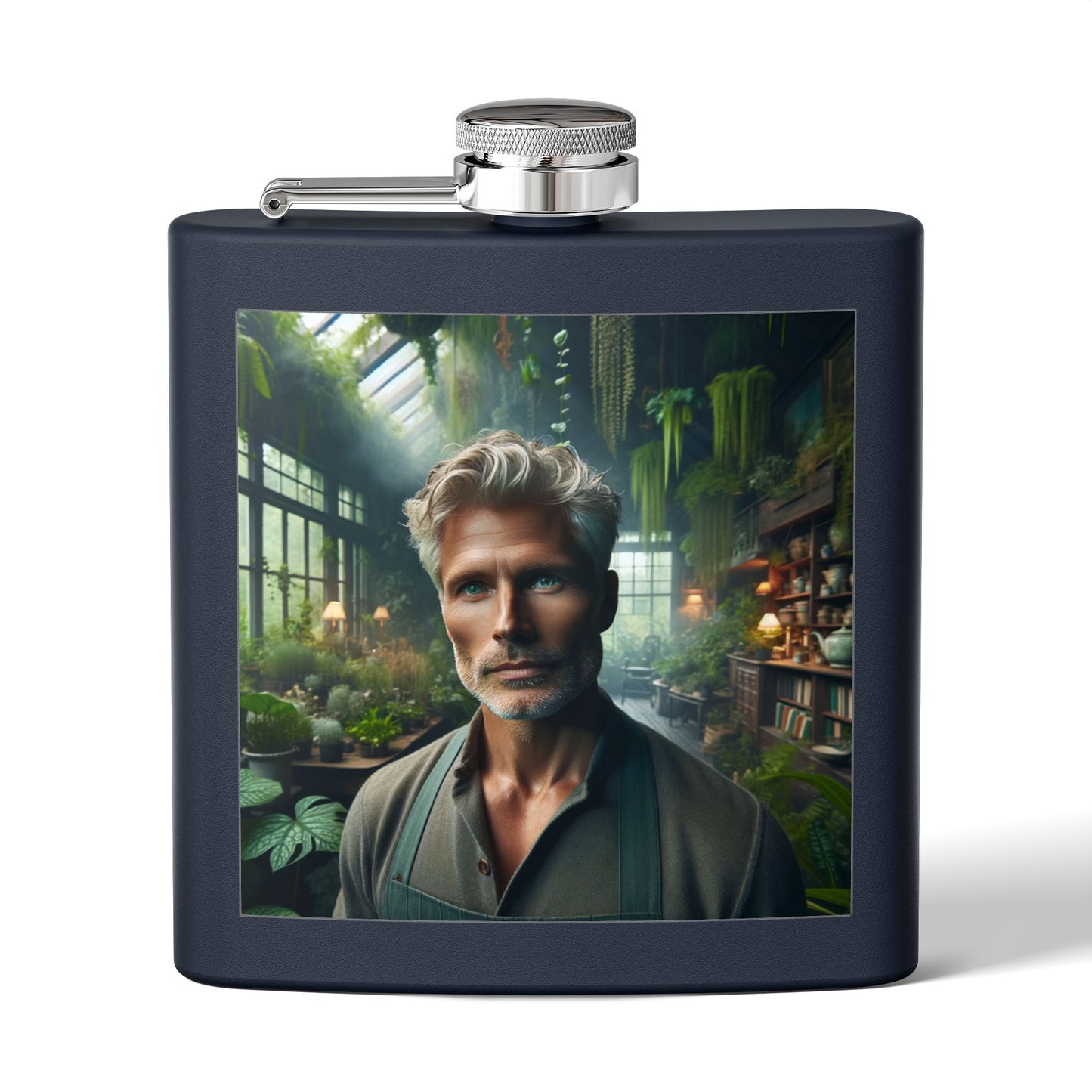 6oz Stainless Steel Flask — Botanical Greenhouse Portrait Design