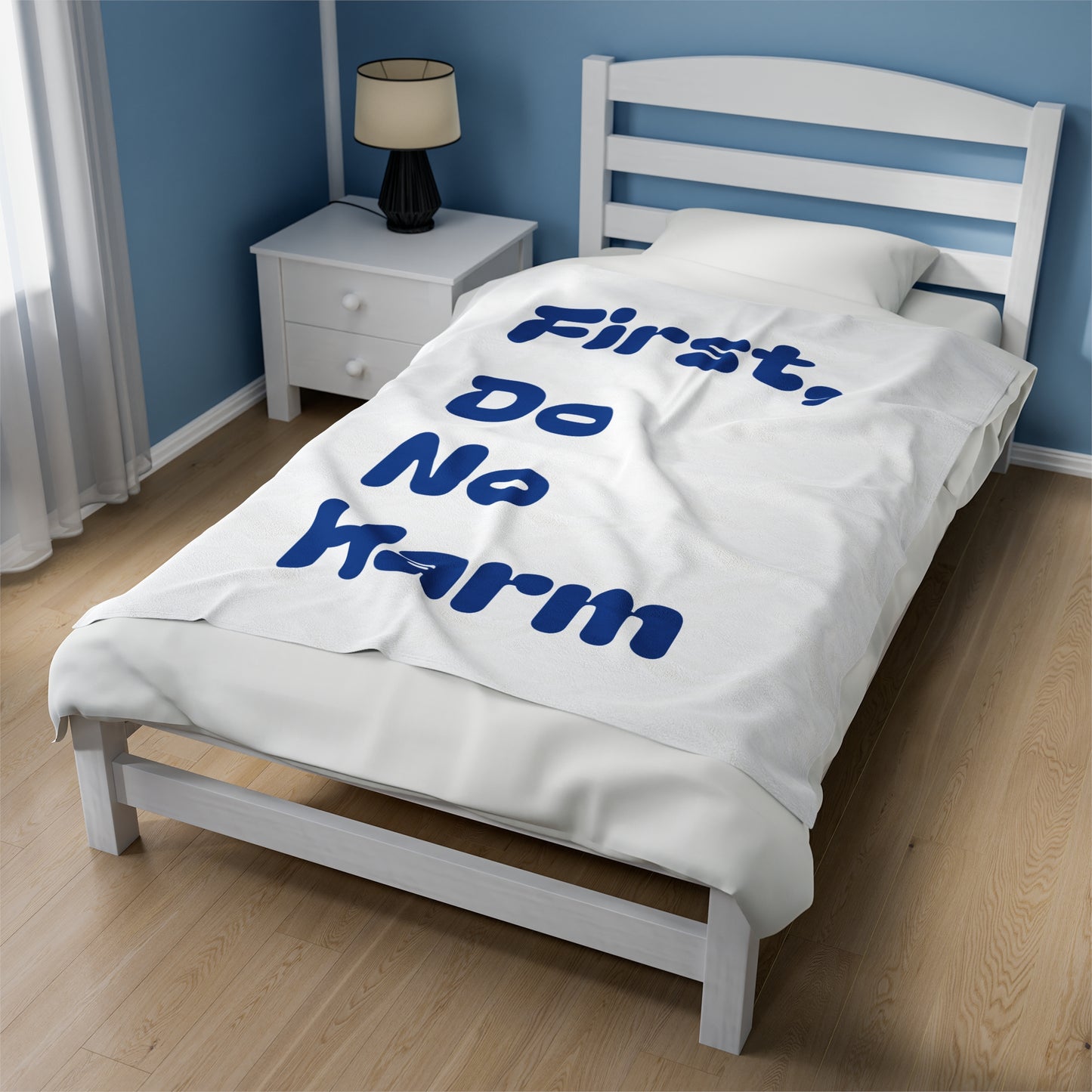 First Do No Harm Dark Blue Velveteen Plush Blanket