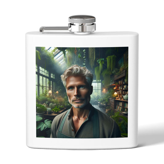 6oz Stainless Steel Flask — Botanical Greenhouse Portrait Design