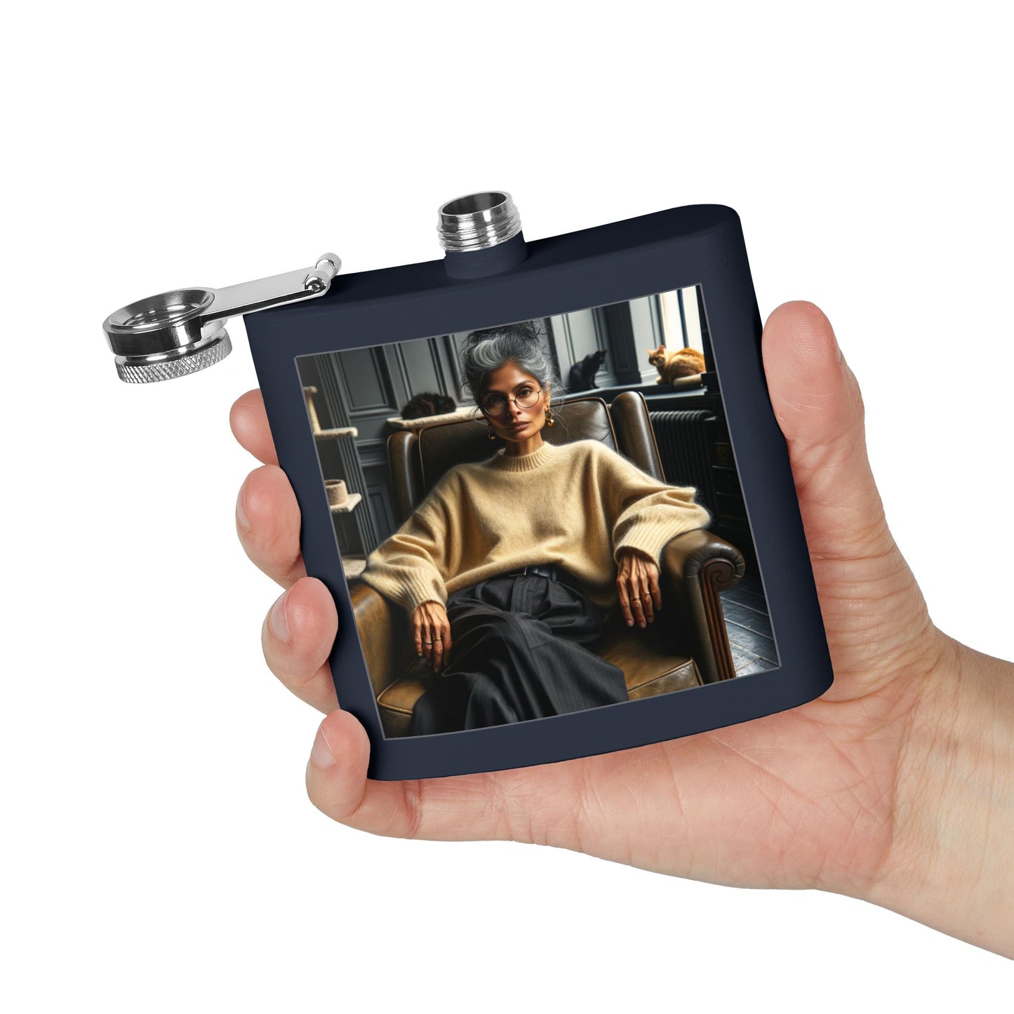 Stylish Leather-Style Portrait Flask — 6oz Stainless Steel Hip Flask