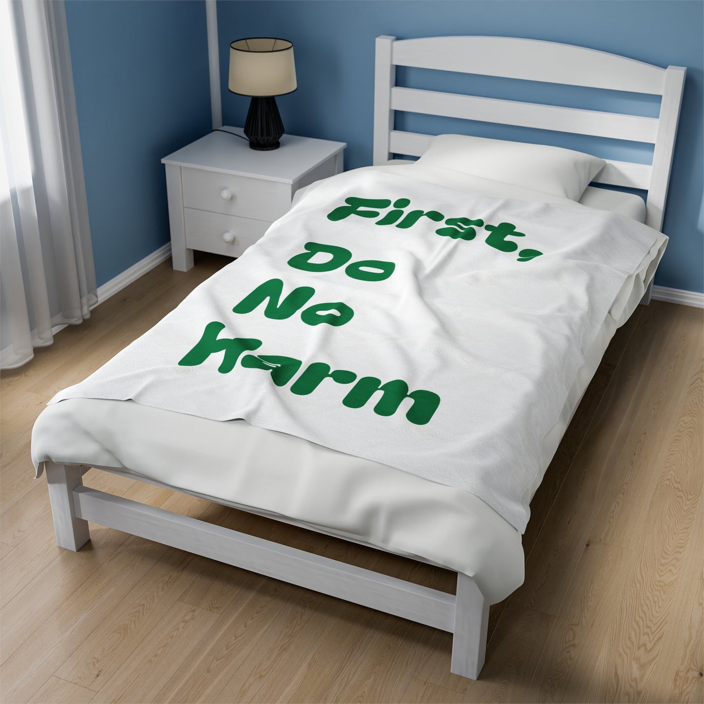 First Do No Harm Green Velveteen Plush Blanket