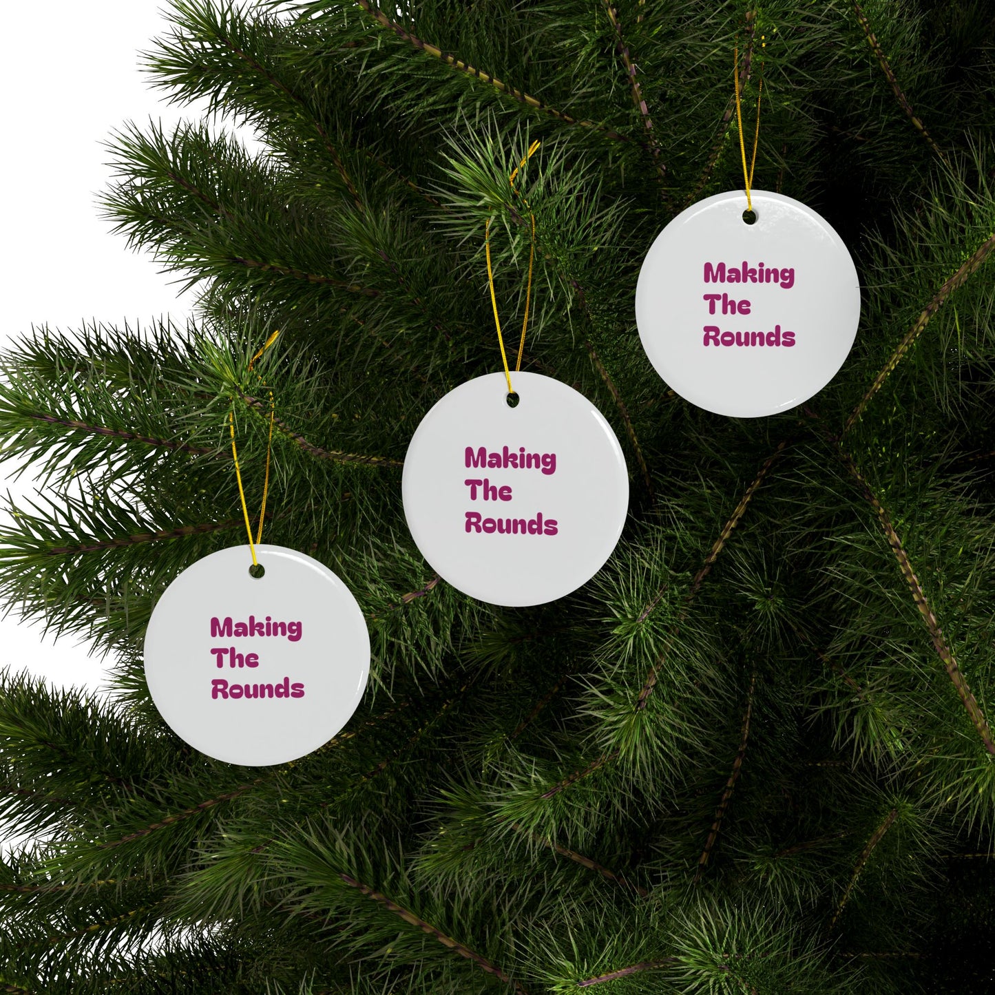 Making The Rounds Pink Ceramic Ornaments, 2-Side Print, (1pc, 3pcs, 5pcs, 10pcs)