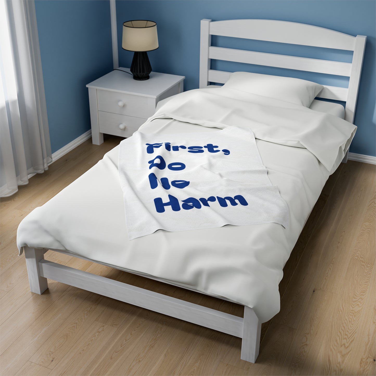 First Do No Harm Dark Blue Velveteen Plush Blanket