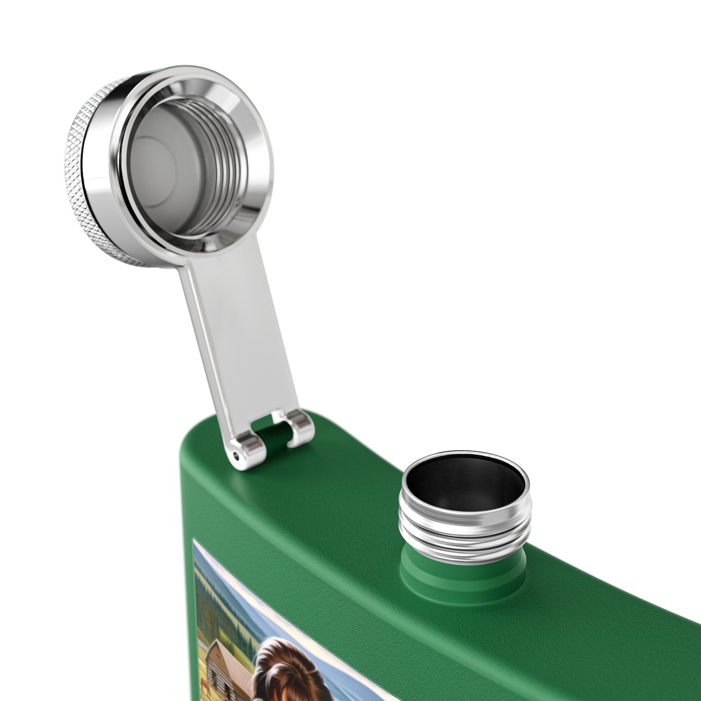 Flask — Country Farmhouse Girl Scene Stainless Steel 6oz Hip Flask