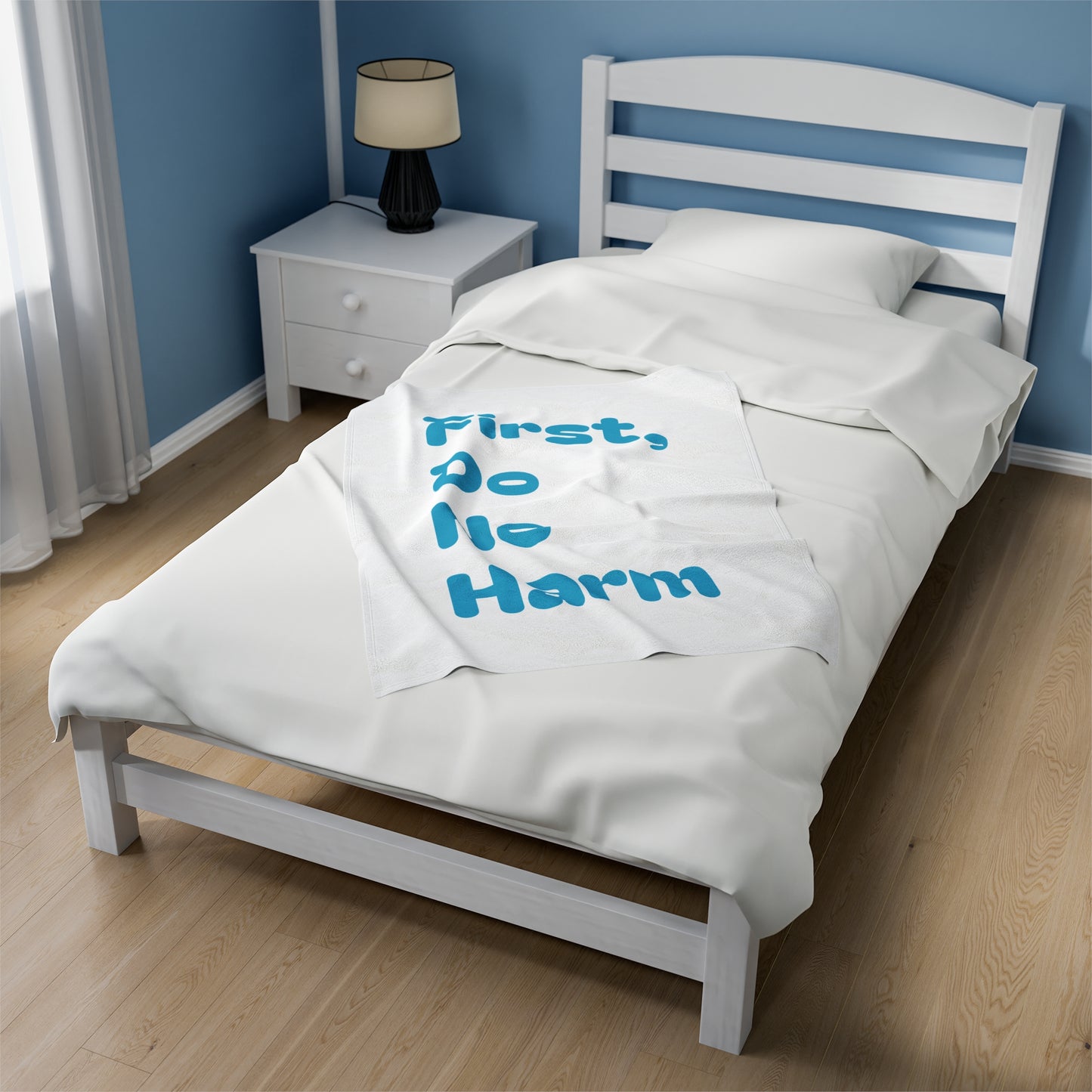 First Do No Harm Bright Blue Velveteen Plush Blanket