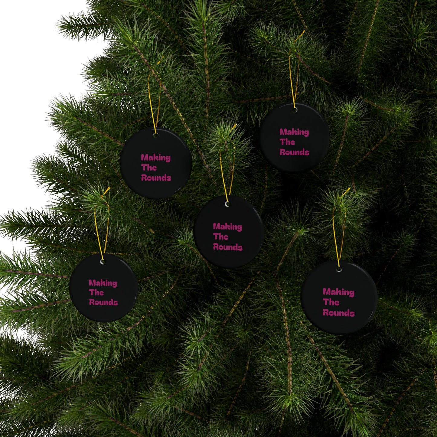 Making The Rounds Pink On Black Ceramic Ornaments, 2-Side Print, (1pc, 3pcs, 5pcs, 10pcs)