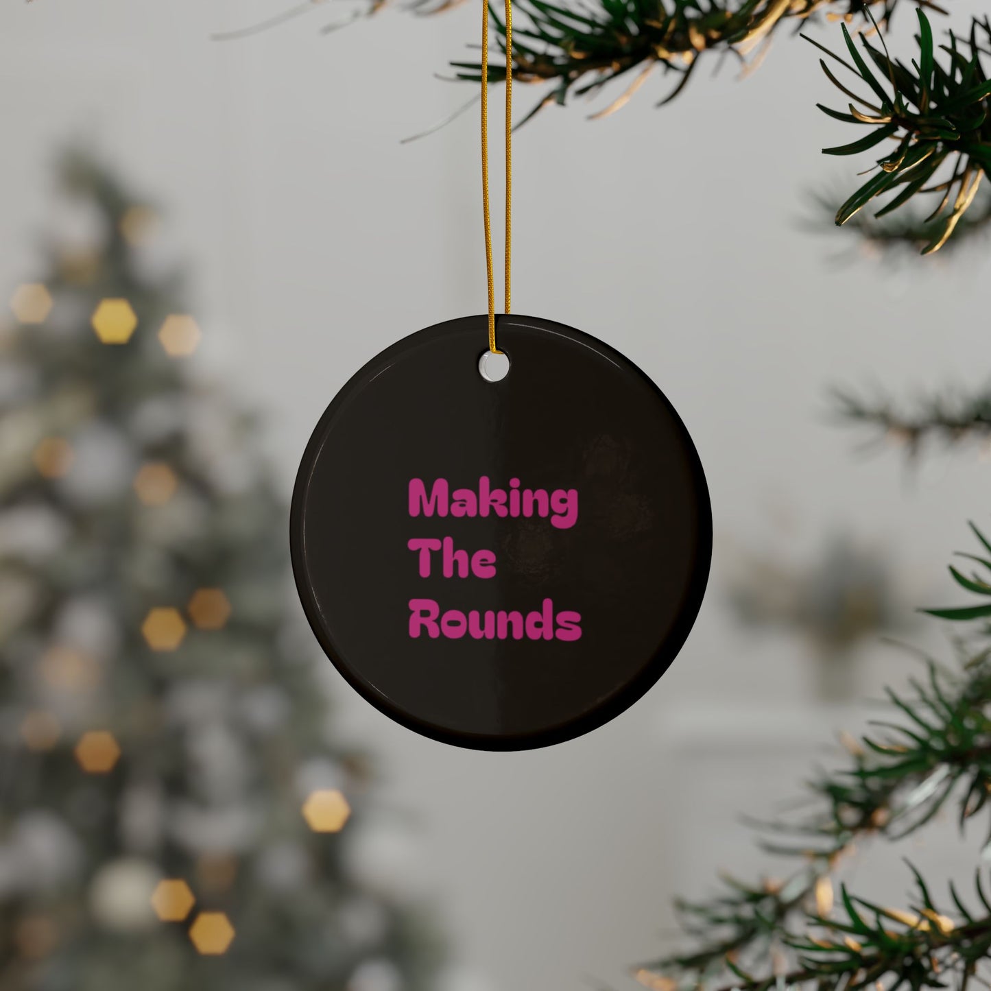 Making The Rounds Pink On Black Ceramic Ornaments, 2-Side Print, (1pc, 3pcs, 5pcs, 10pcs)