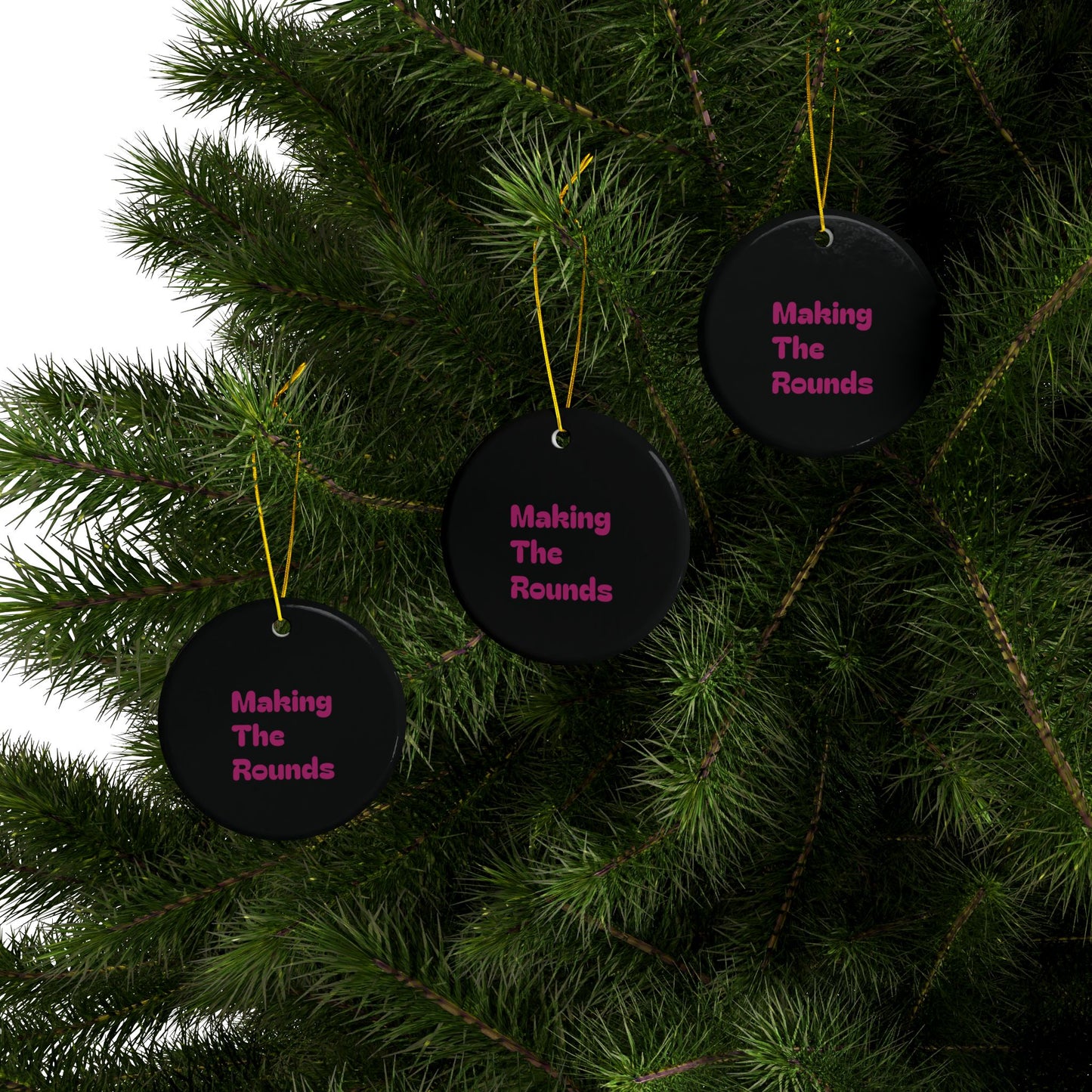 Making The Rounds Pink On Black Ceramic Ornaments, 2-Side Print, (1pc, 3pcs, 5pcs, 10pcs)